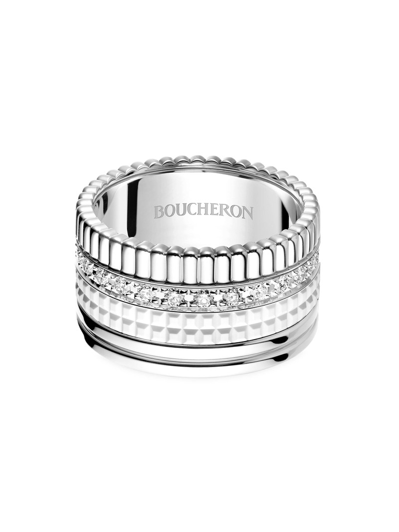 Women's Quatre White Edition 18K White Gold, HyCeram & 0.52 TCW Diamond Ring - White Gold 1