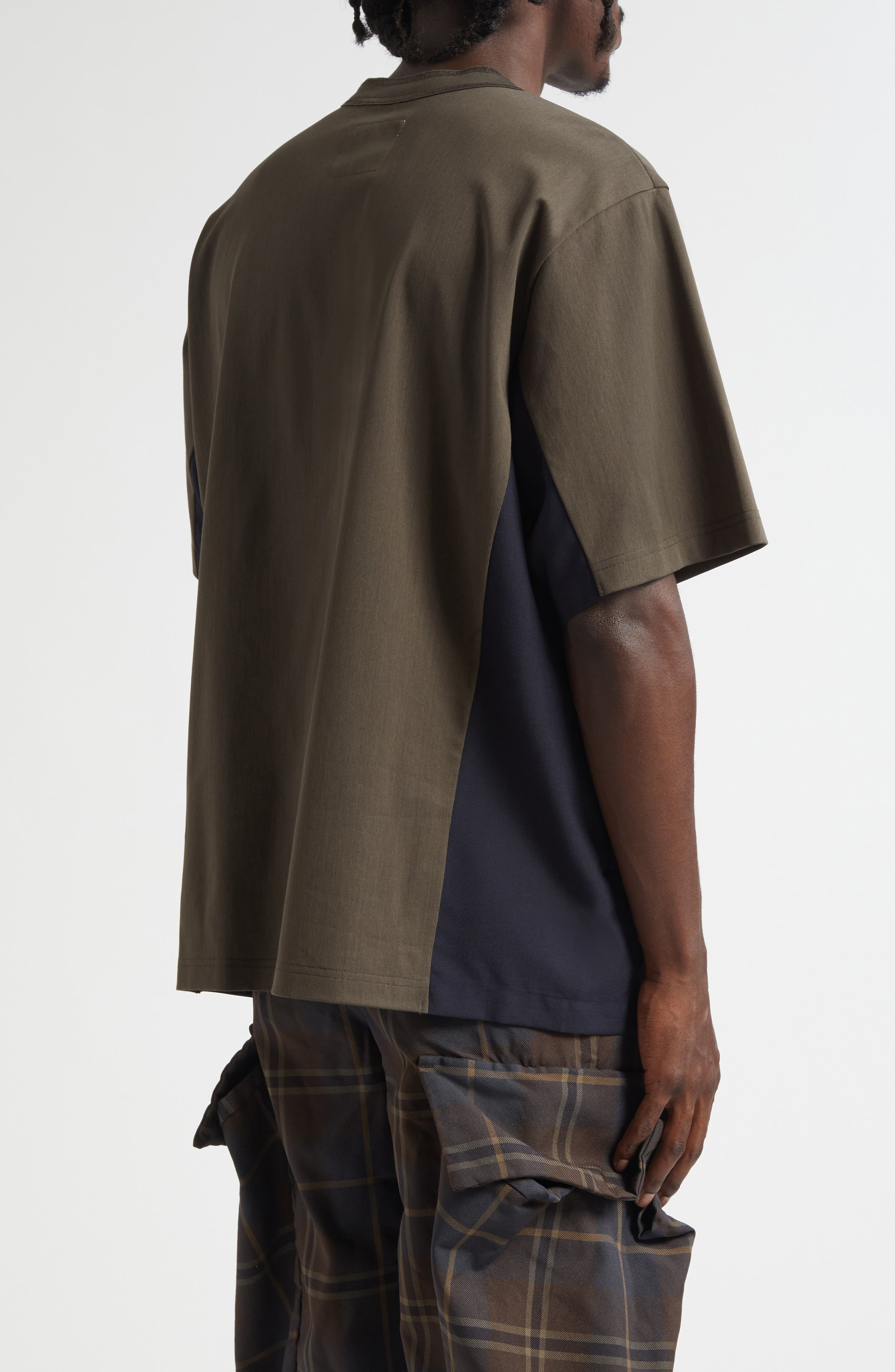 Sacai Suiting Mixed Media Pocket T-Shirt in Khaki/Navy at Nordstrom - 2