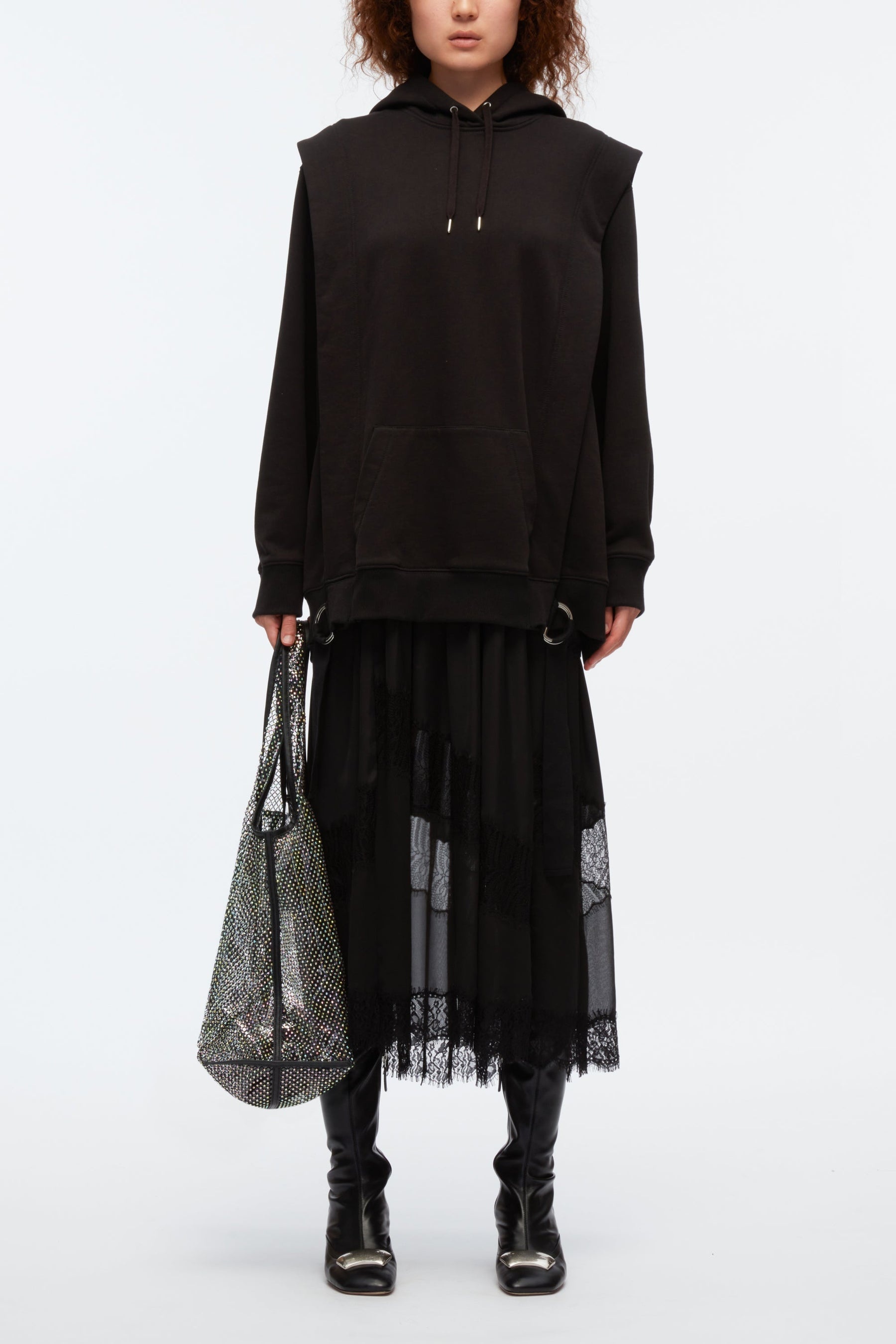 Lace Trim Hoodie Dress - 1