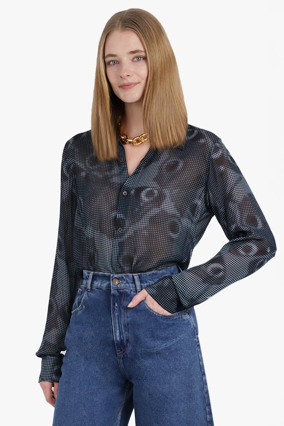 GRAPHIC ABSTRACT PRINT L/S RELAXED SHIRT | PETROL BLUE - 7