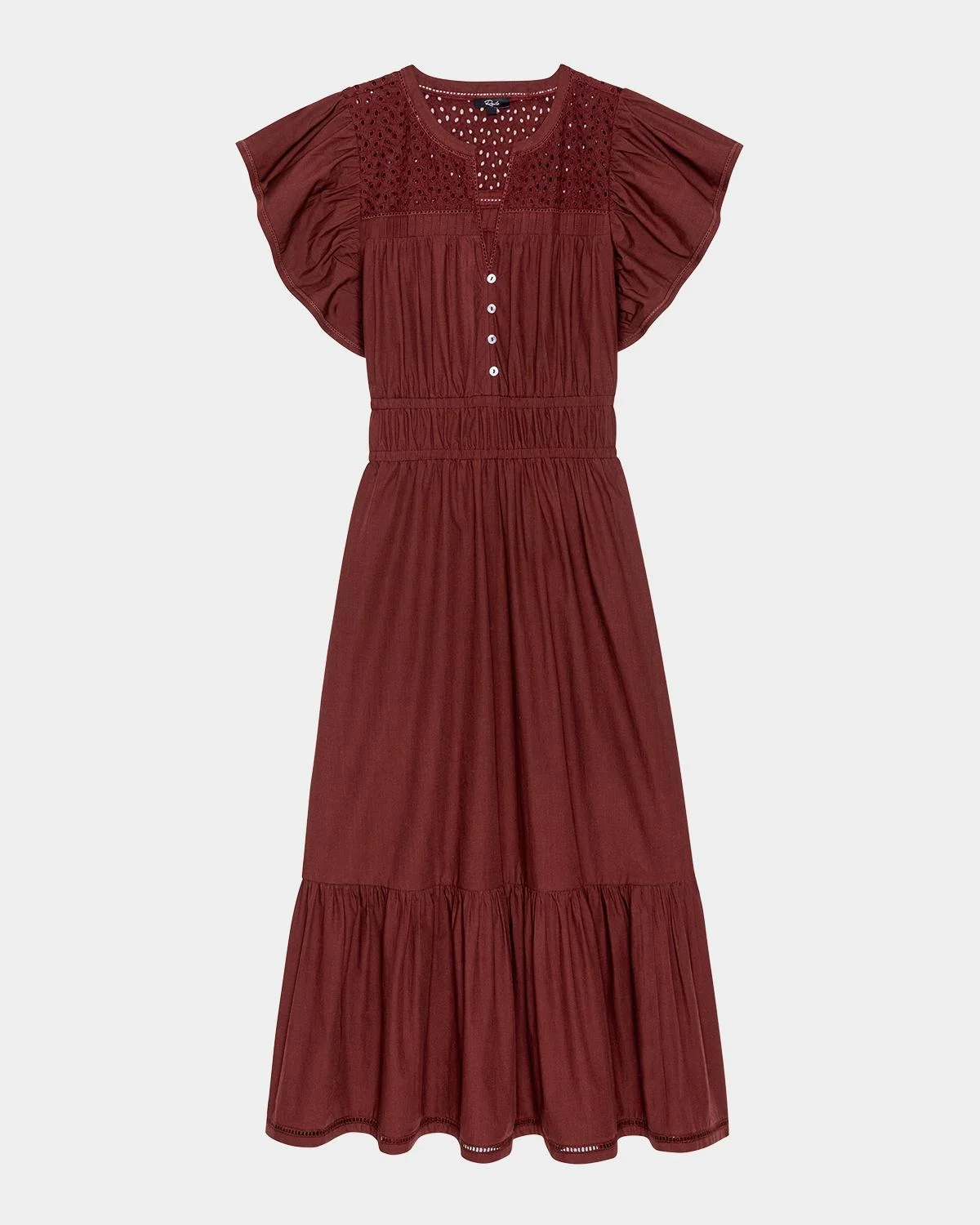 Gianna Eyelet Flutter-Sleeve Midi Dress - 1