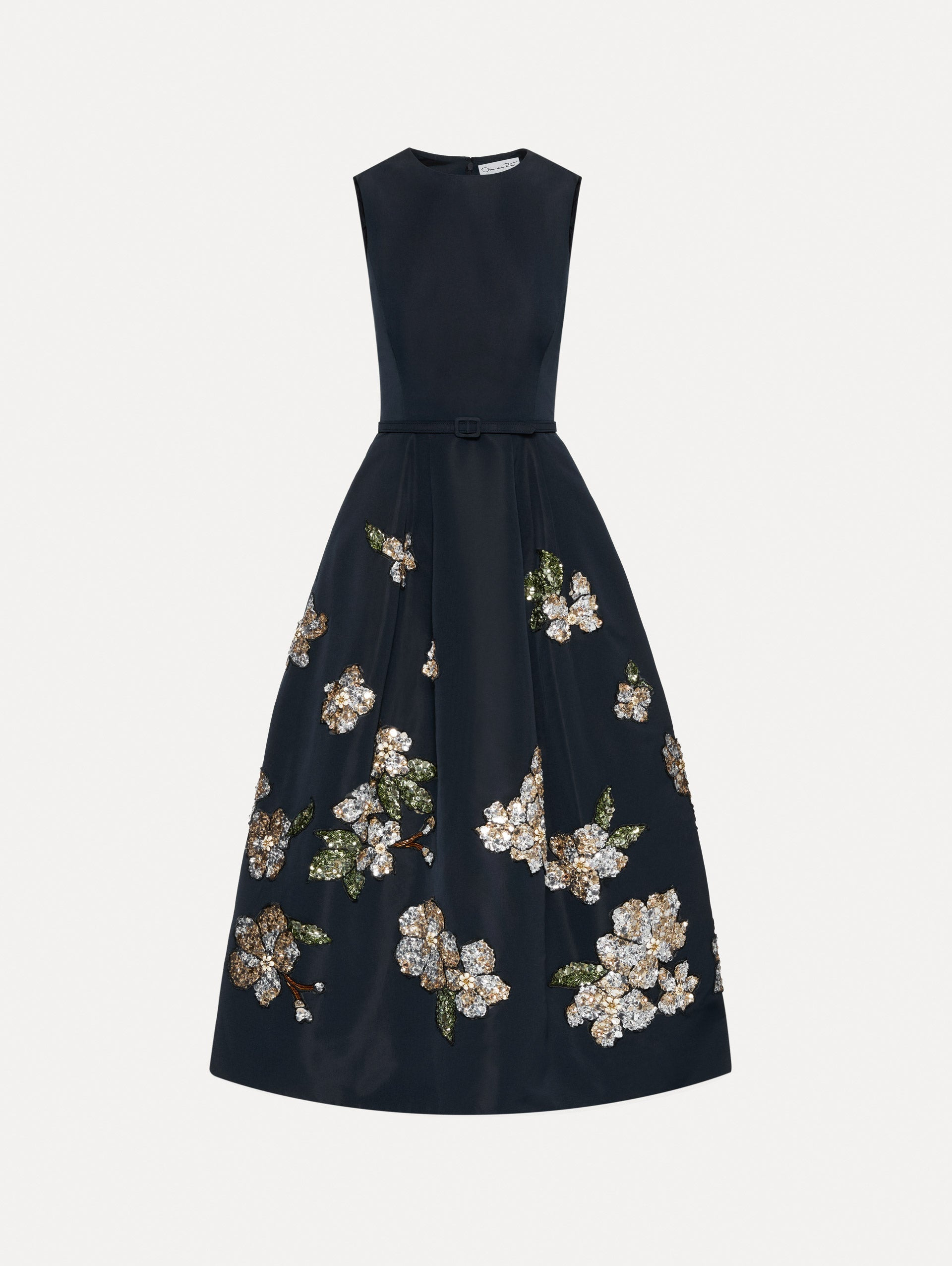 FLORAL SEQUIN EMBROIDERED FAILLE DRESS - 1