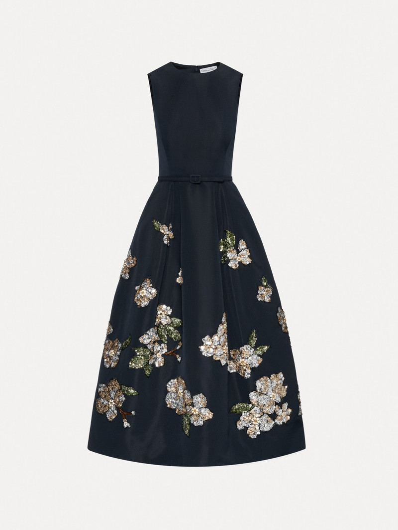 FLORAL SEQUIN EMBROIDERED FAILLE DRESS 1