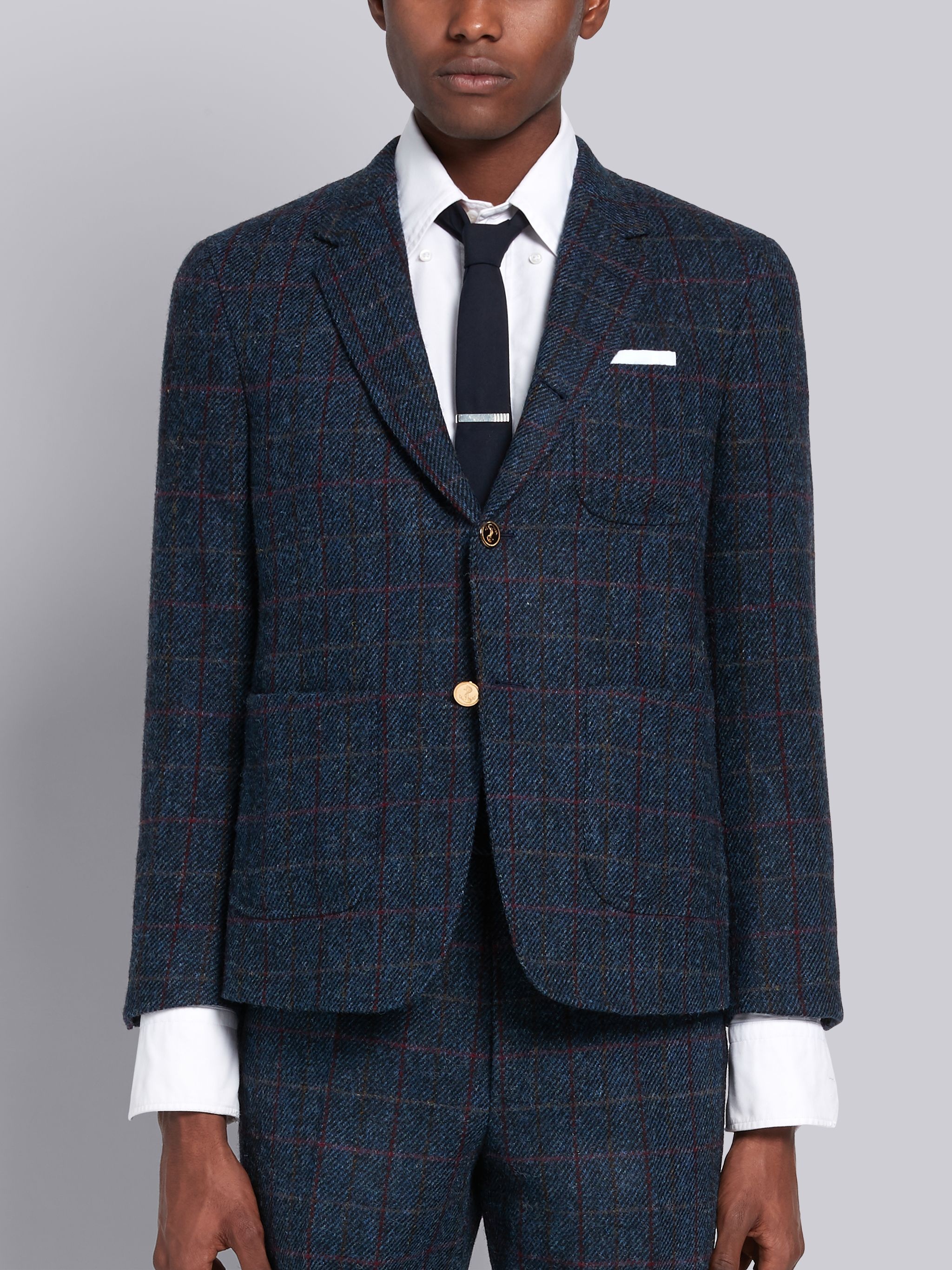 Navy Heavy Twill Harris Tweed Sack Sport Coat - 1