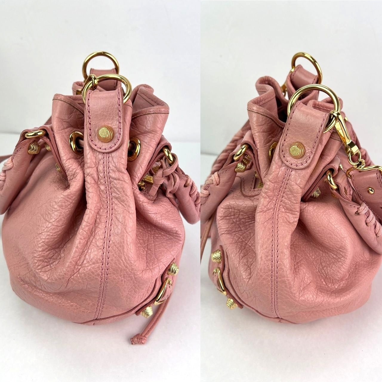Balenciaga agneau Giant 12 Gold Hardware Mini Pompon Rose Pink Bucket Bag - 6