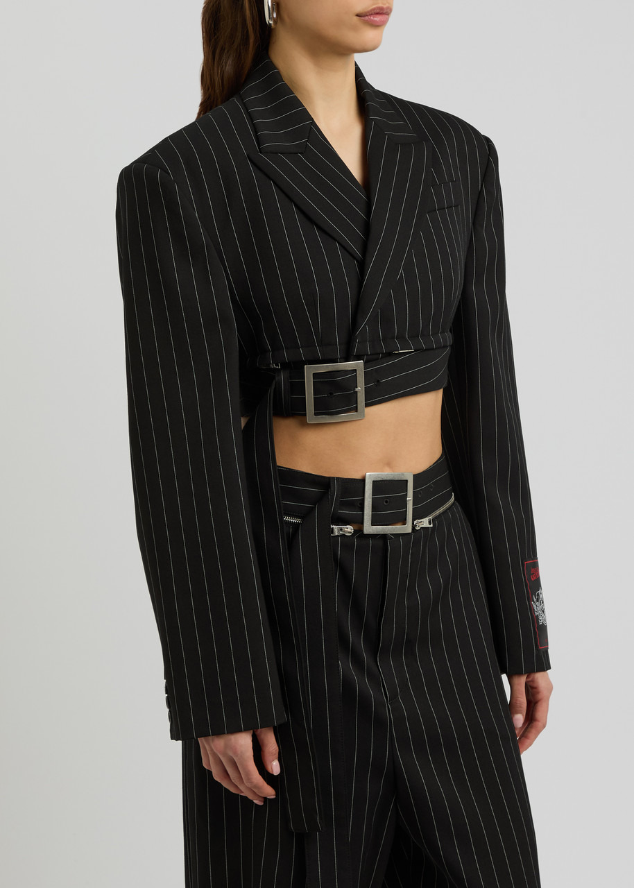 Jean Paul Gaultier Pinstriped Cropped Wool Blazer - 2