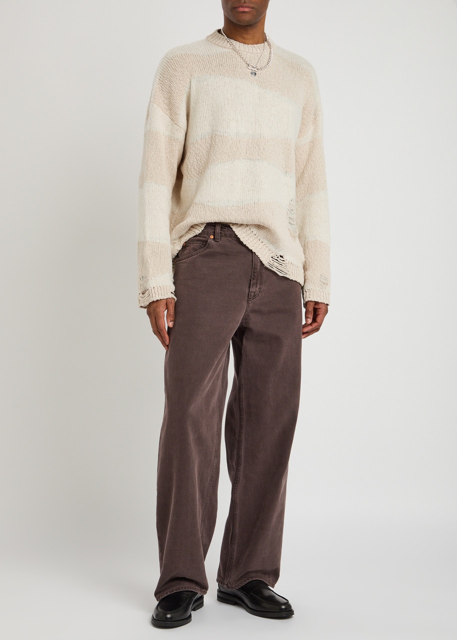 Our Legacy Popover Roundneck Striped Distressed Cotton-blend Jumper - 4