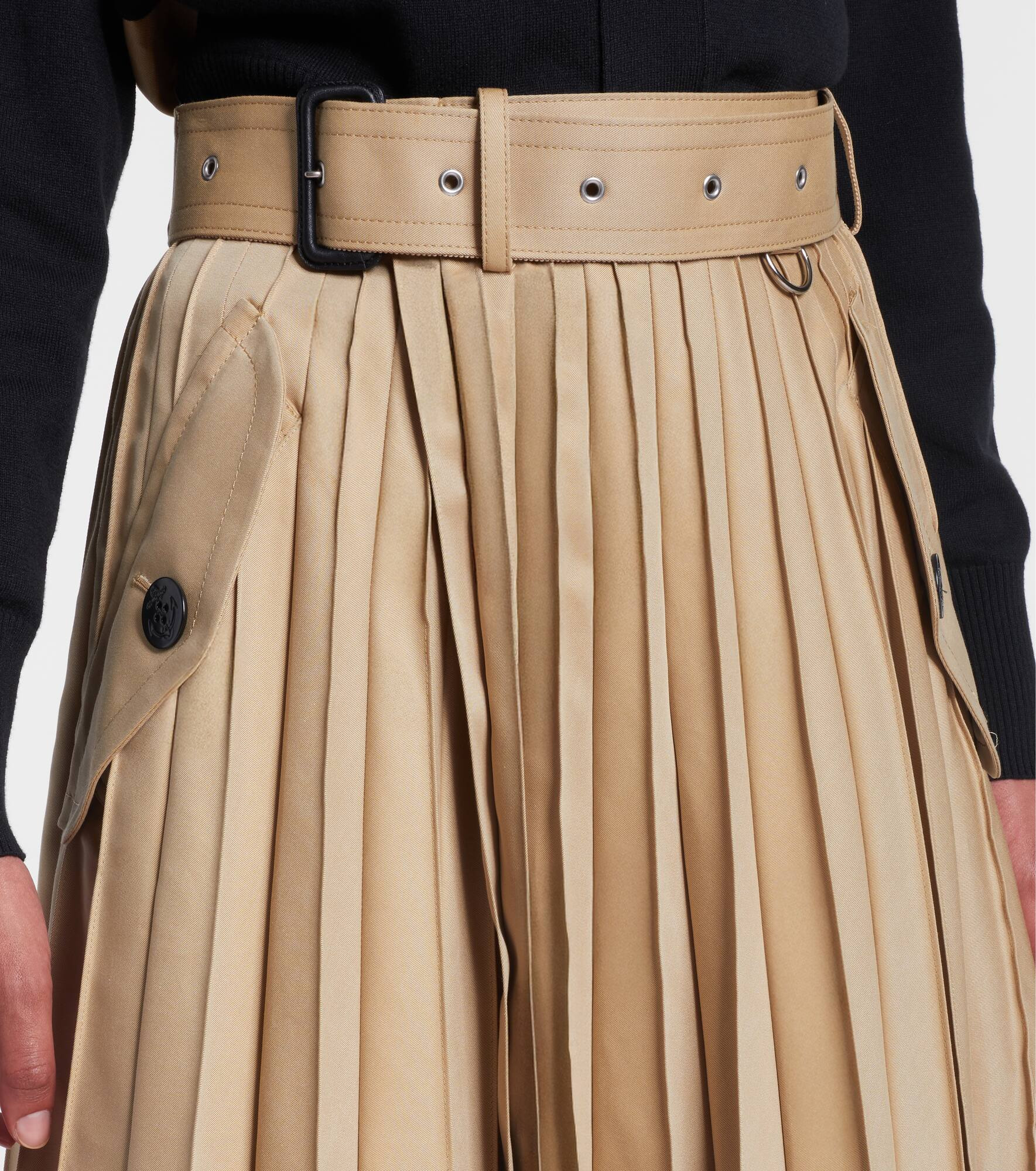 Cotton-blend gabardine midi skirt - 4