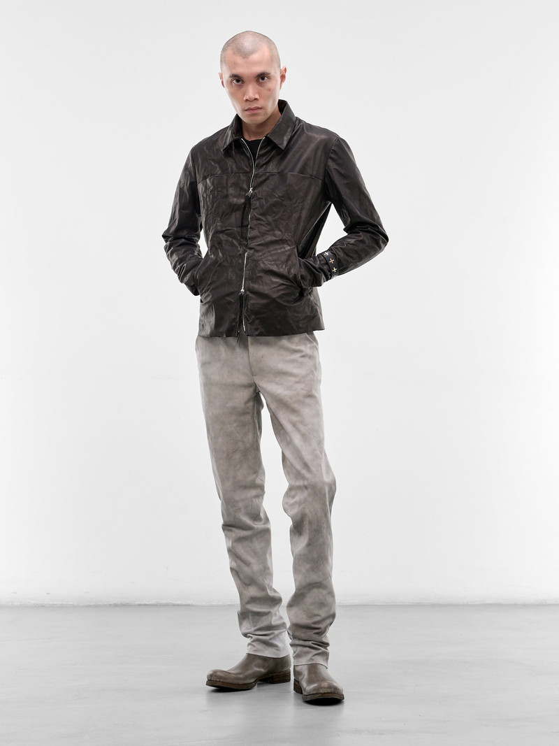 M.A+ Black Leather Zip Trucker Jacket outlook
