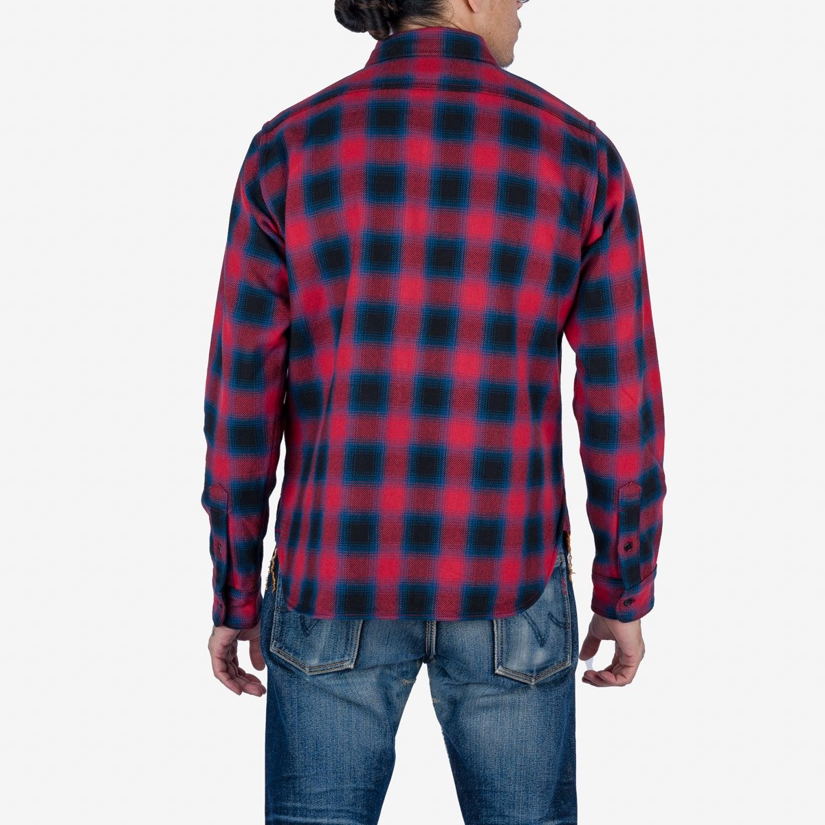 IHSH-379-RED Ultra Heavy Flannel Ombré Check Work Shirt - Red - 4
