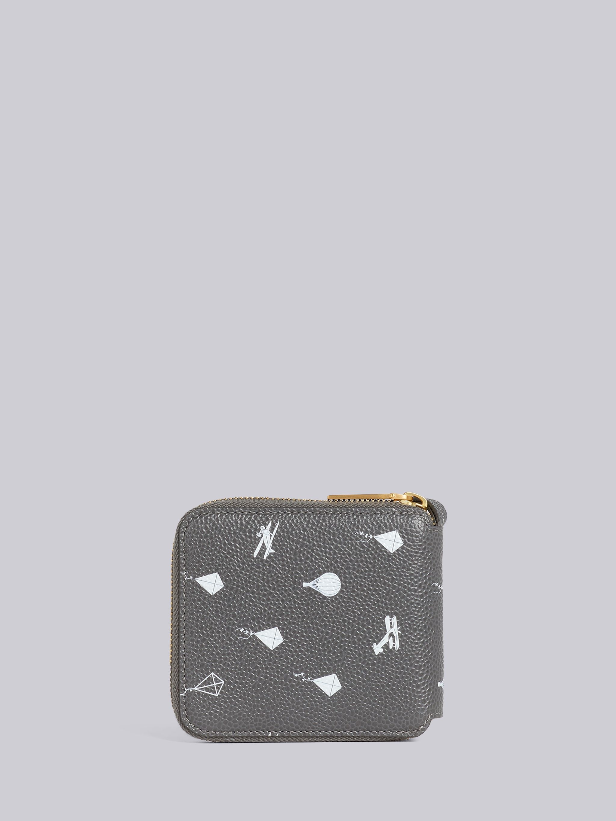 Dark Grey Pebble Grain Leather 3d Kite Half Drop Compact Zip Wallet With Strap - 4