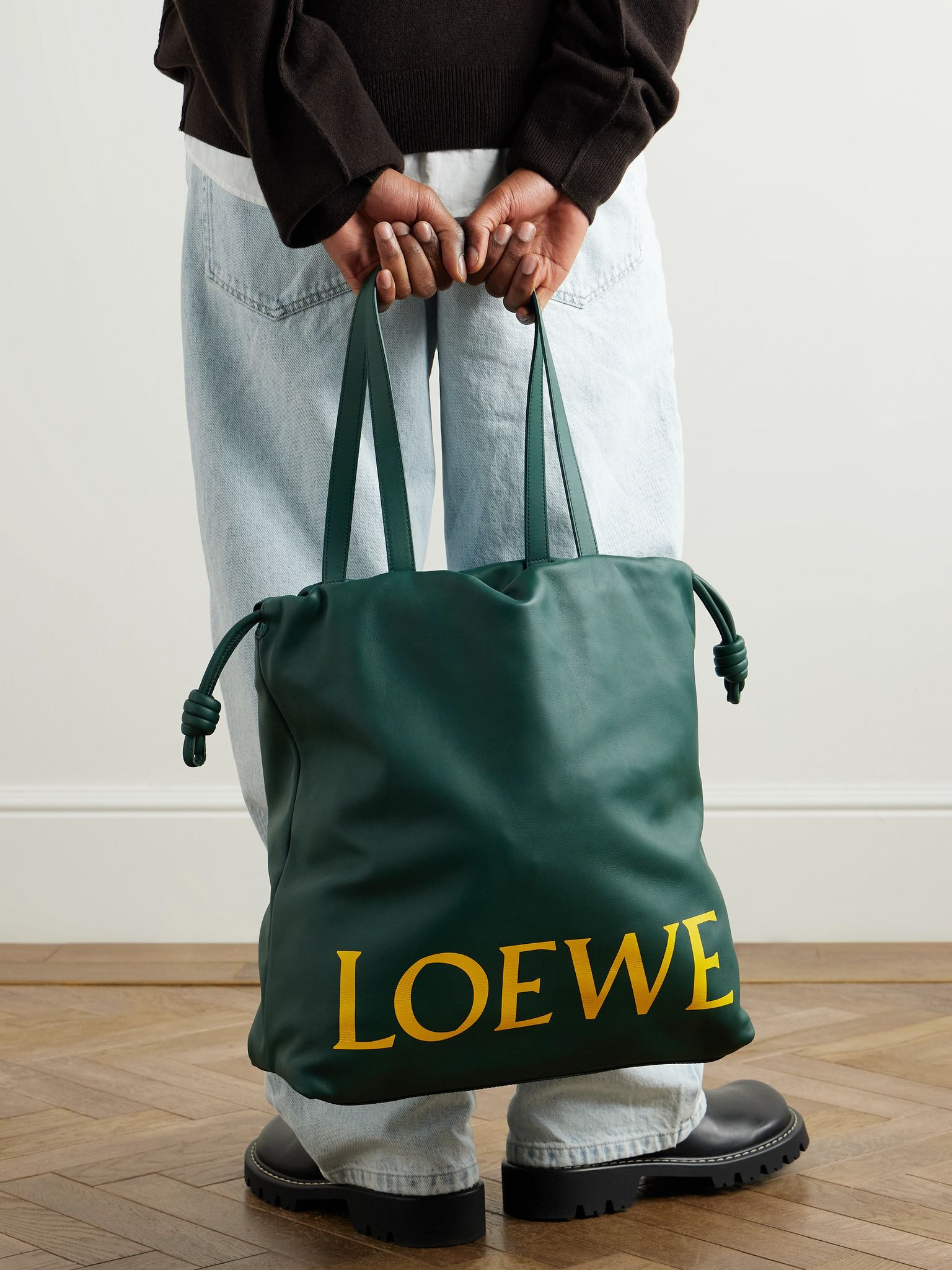Flamenco Logo-Print Leather Tote Bag Green - 2