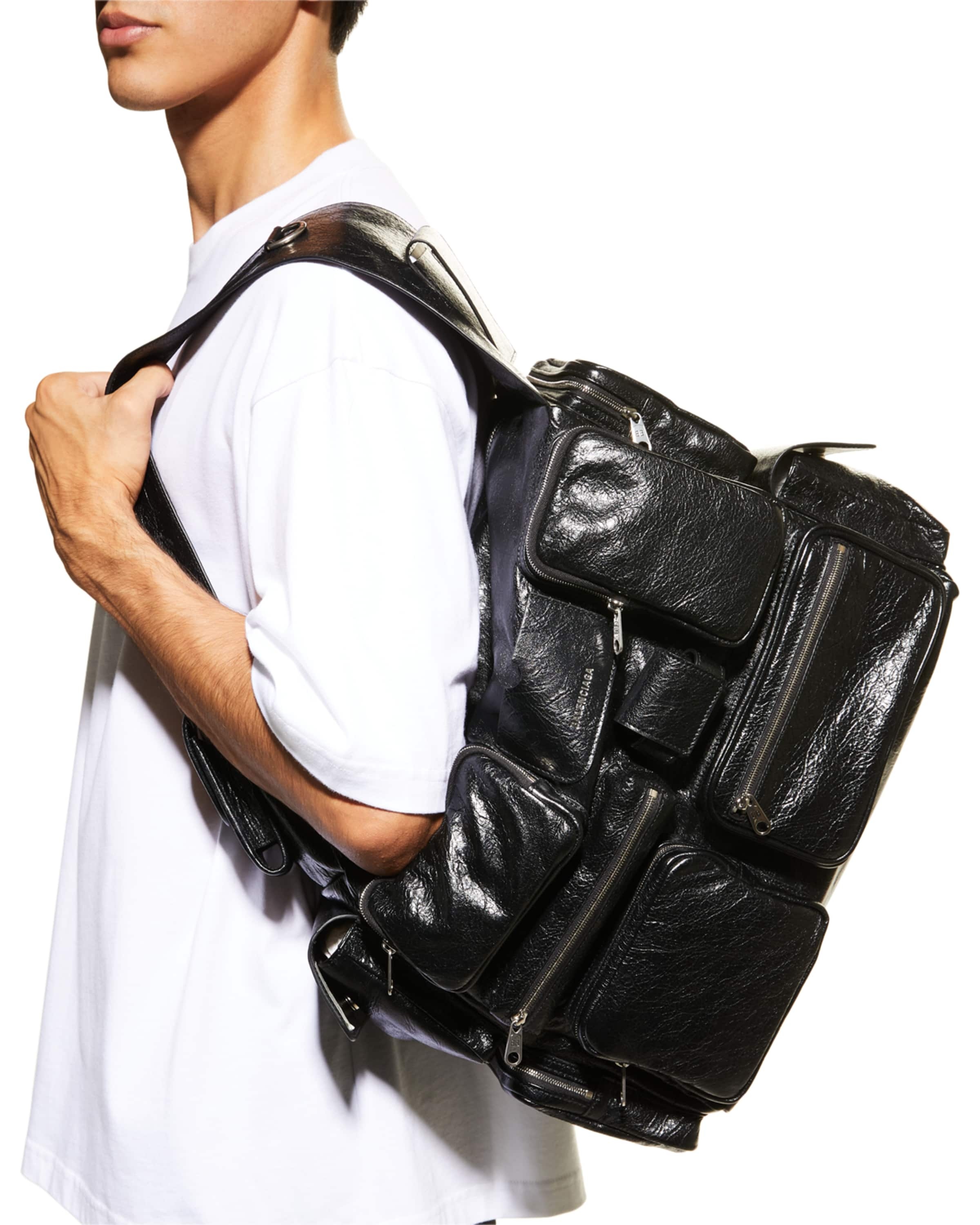 BALENCIAGA Men's Superbusy Leather Multi-Pocket Sling Bag