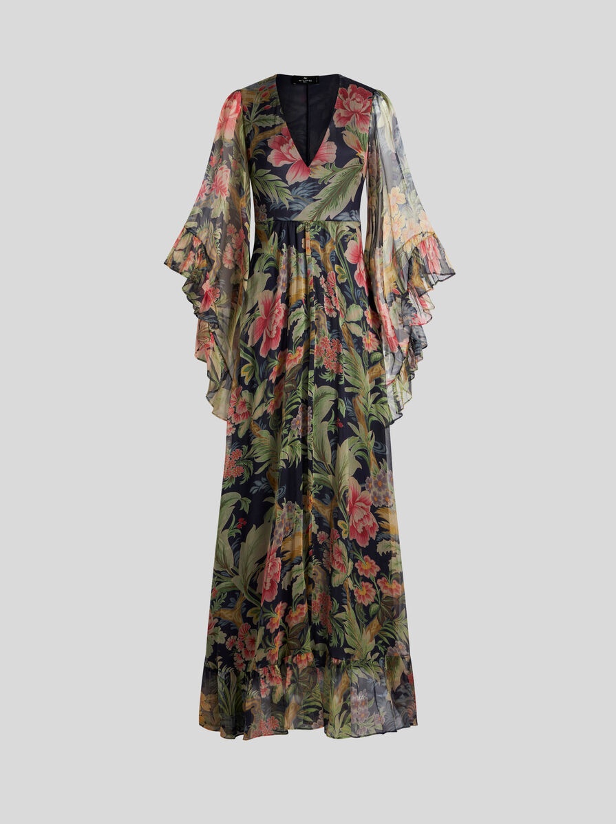 LONG PRINTED SILK DRESS - 1
