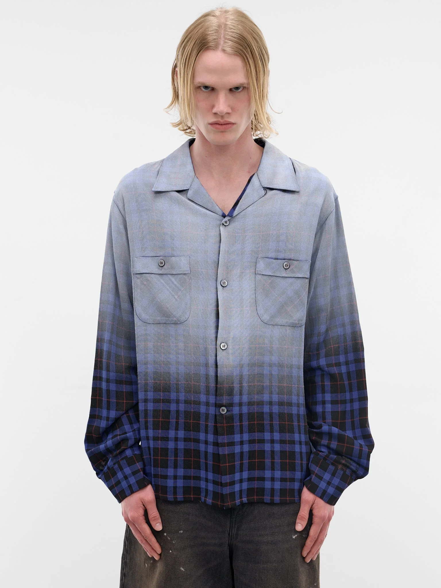 Blue Airbrushed Gradient Check Shirt - 1