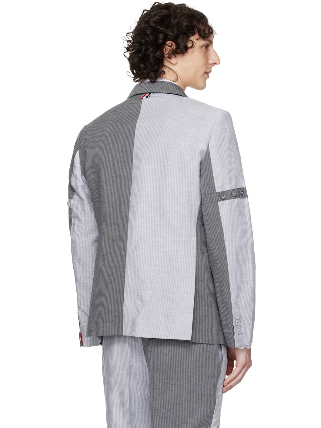 Gray University Stripe Linen Cotton Sport Blazer - 3