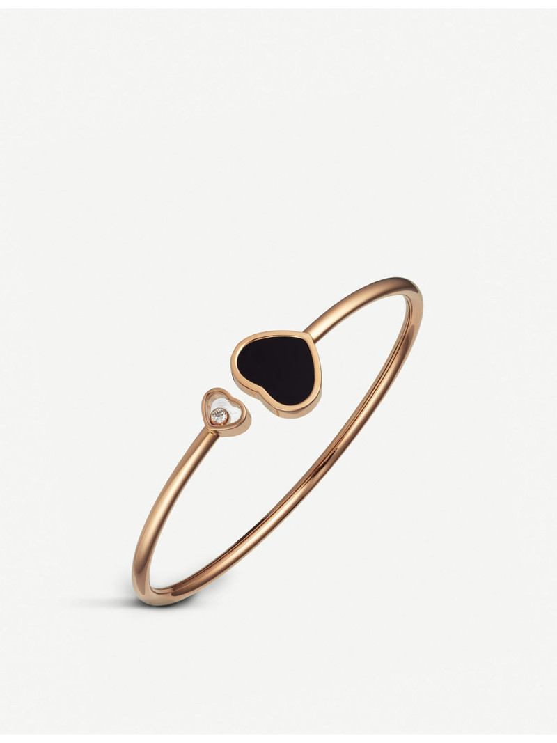 Happy Hearts 18ct rose-gold, onyx and diamond bangle bracelet 1