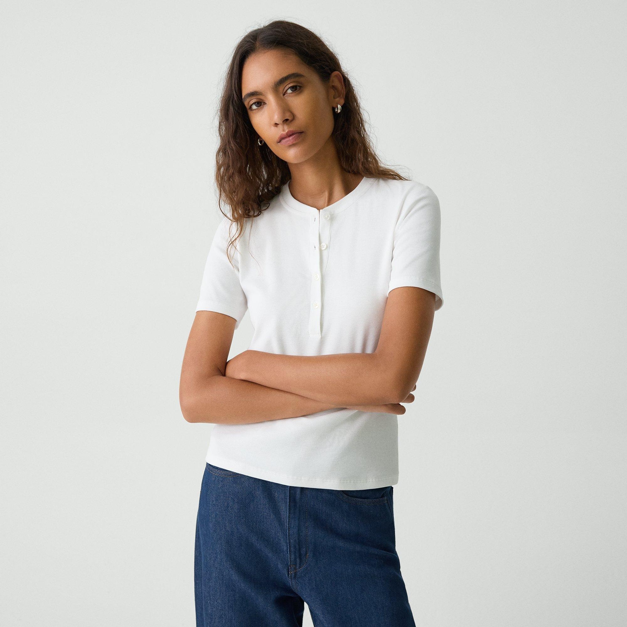 Ribbed Henley Top in Compact Stretch Knit - 2