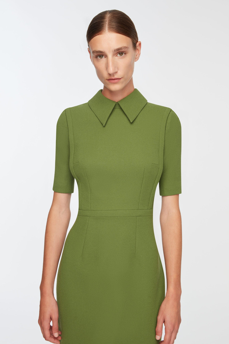 Valletta Dress In Olive Single Wool Crepe 4