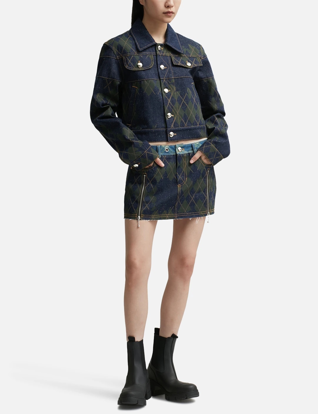 スカート [Anderson Bell] KIKI BROKEN ARGYLE DENIM SKIRT Andersson Bell KIKI BROKEN ARGYLE DENIM SKIRT | REVERSIBLE
