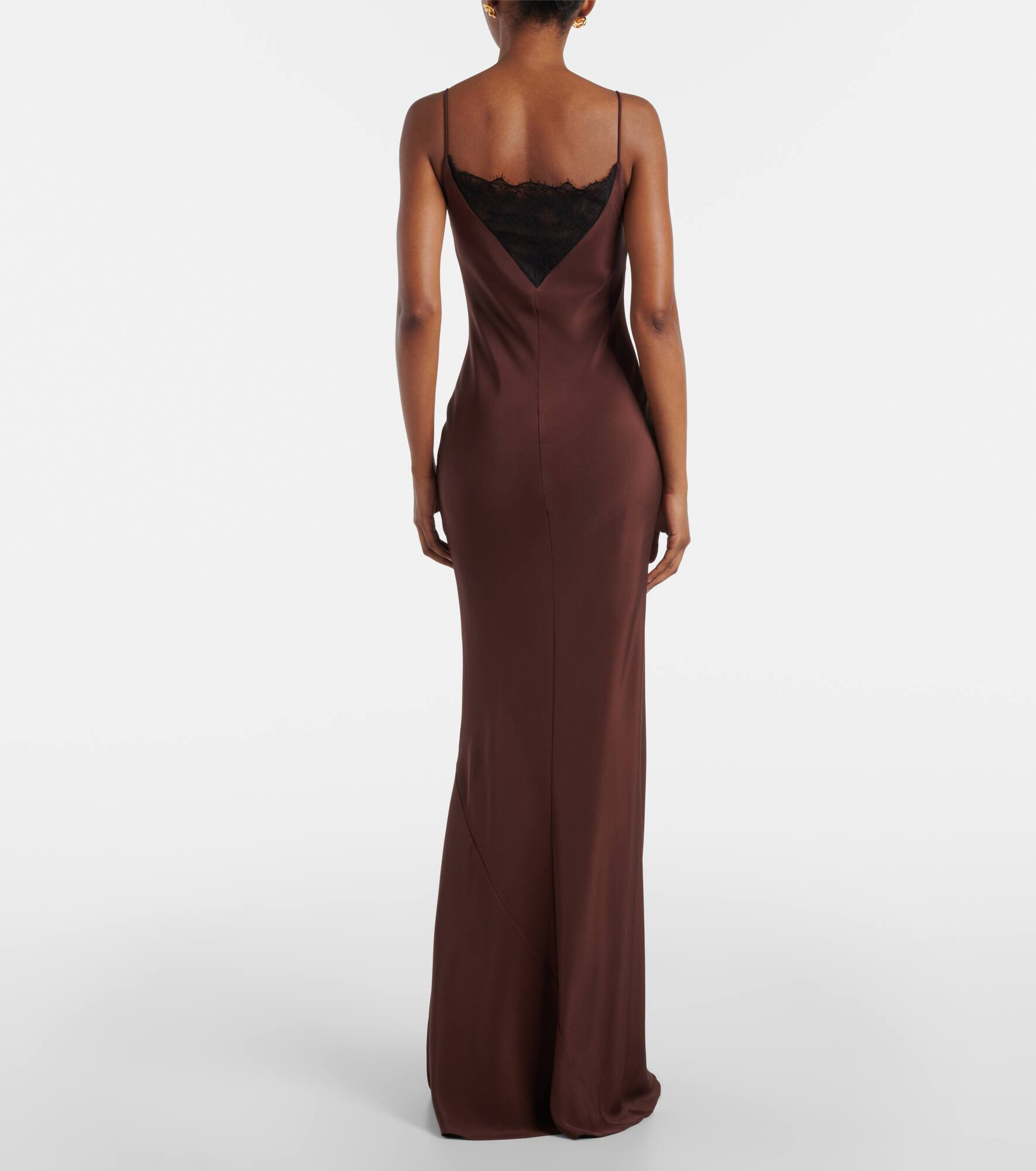 Lace-trimmed silk satin gown - 3