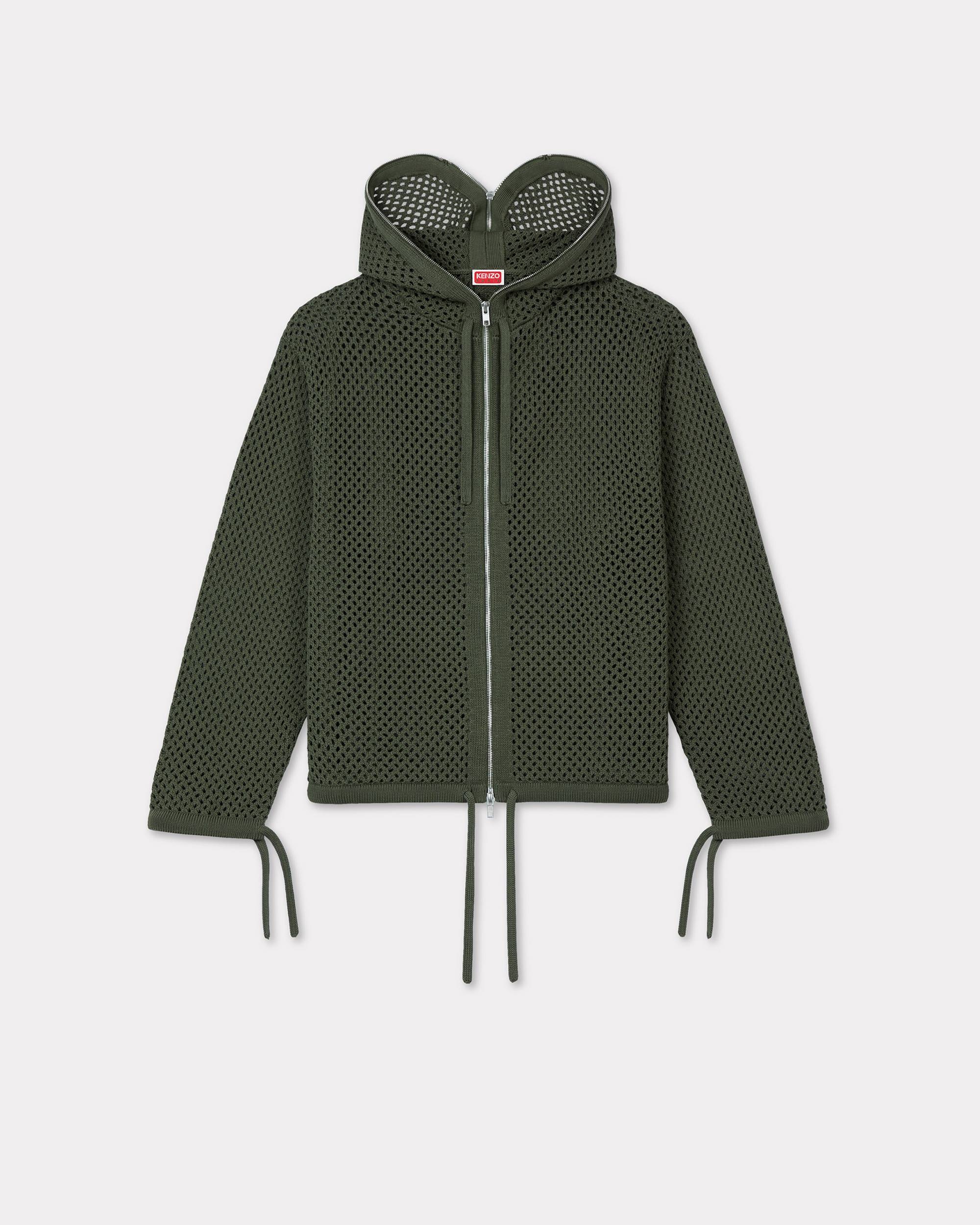 Embroidered zip-up knitted hooded sweatshirt in cotton mesh - 3