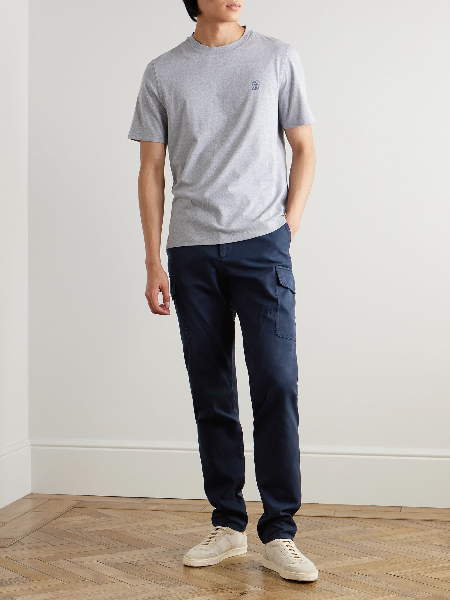 Straight-Leg Cotton-Gabardine Cargo Trousers Blue - 2