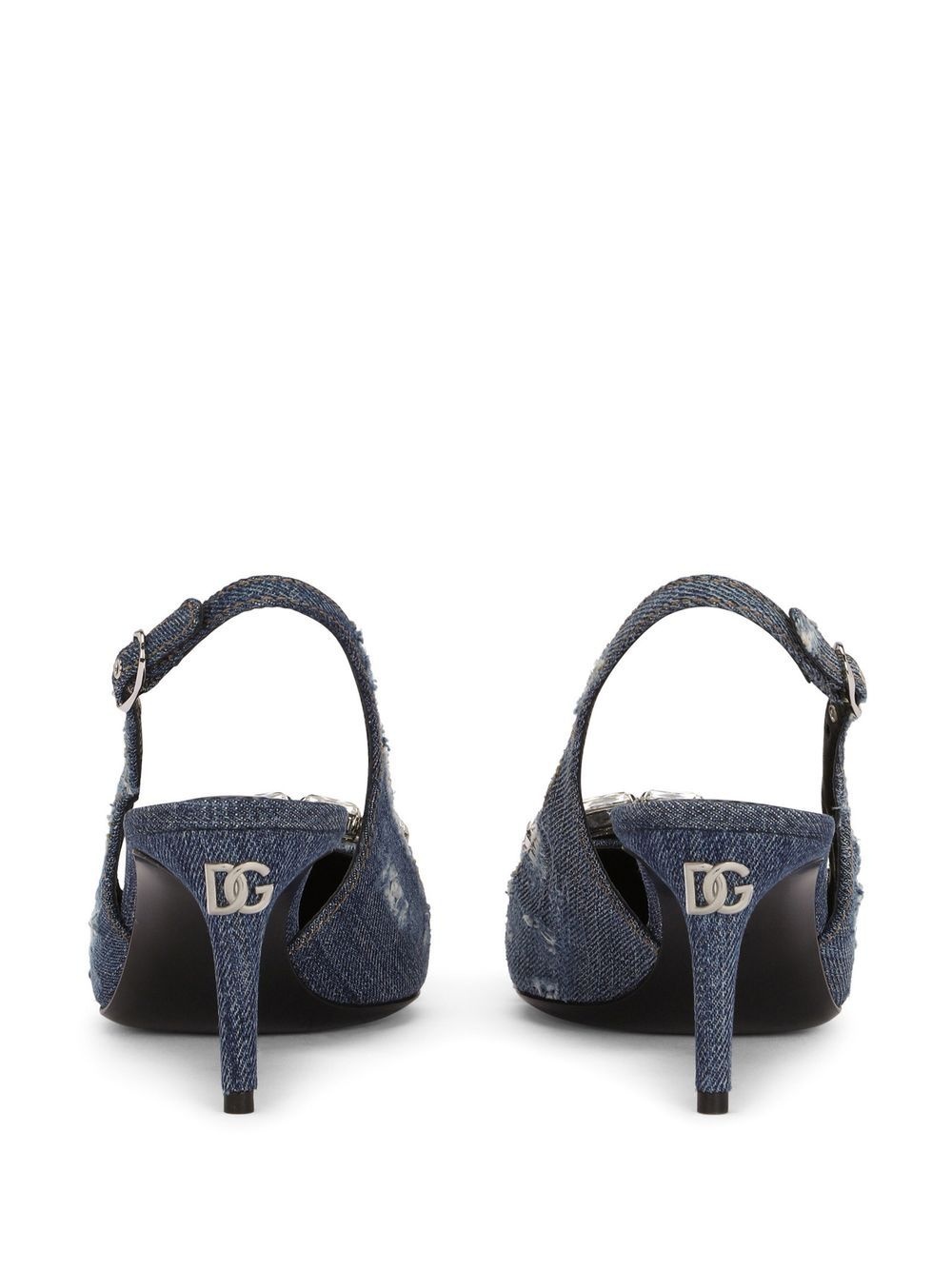 distressed denim pointed-toe pumps - 3