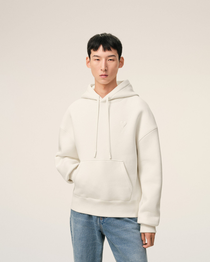 WHITE COTTON EMBOSSED AMI DE COEUR HOODIE 3