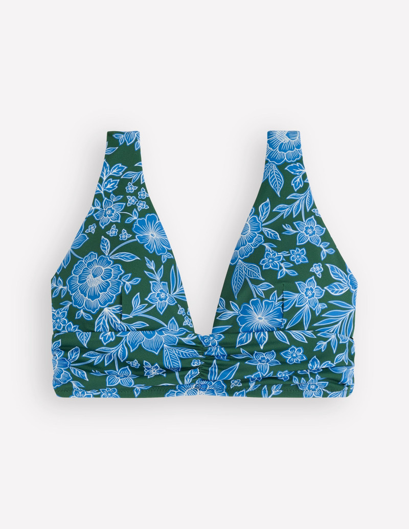 Mykonos Deep V Bikini Top-Dark Green, Ocean Blossom - 1