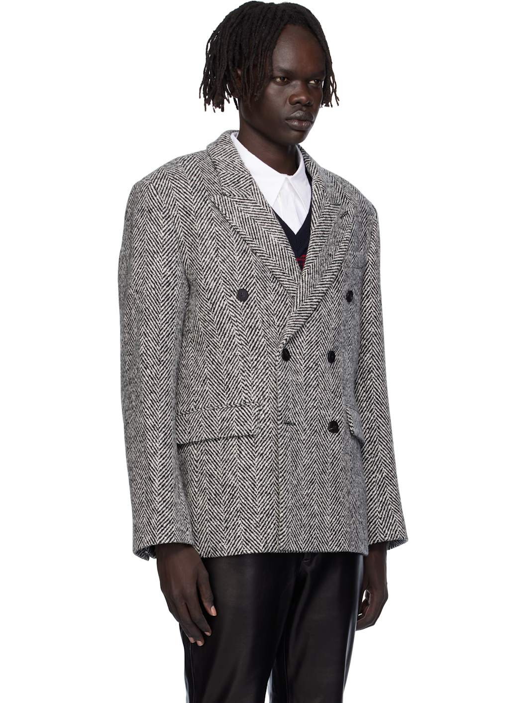 Black & White Six Button Double-Breasted Blazer - 2