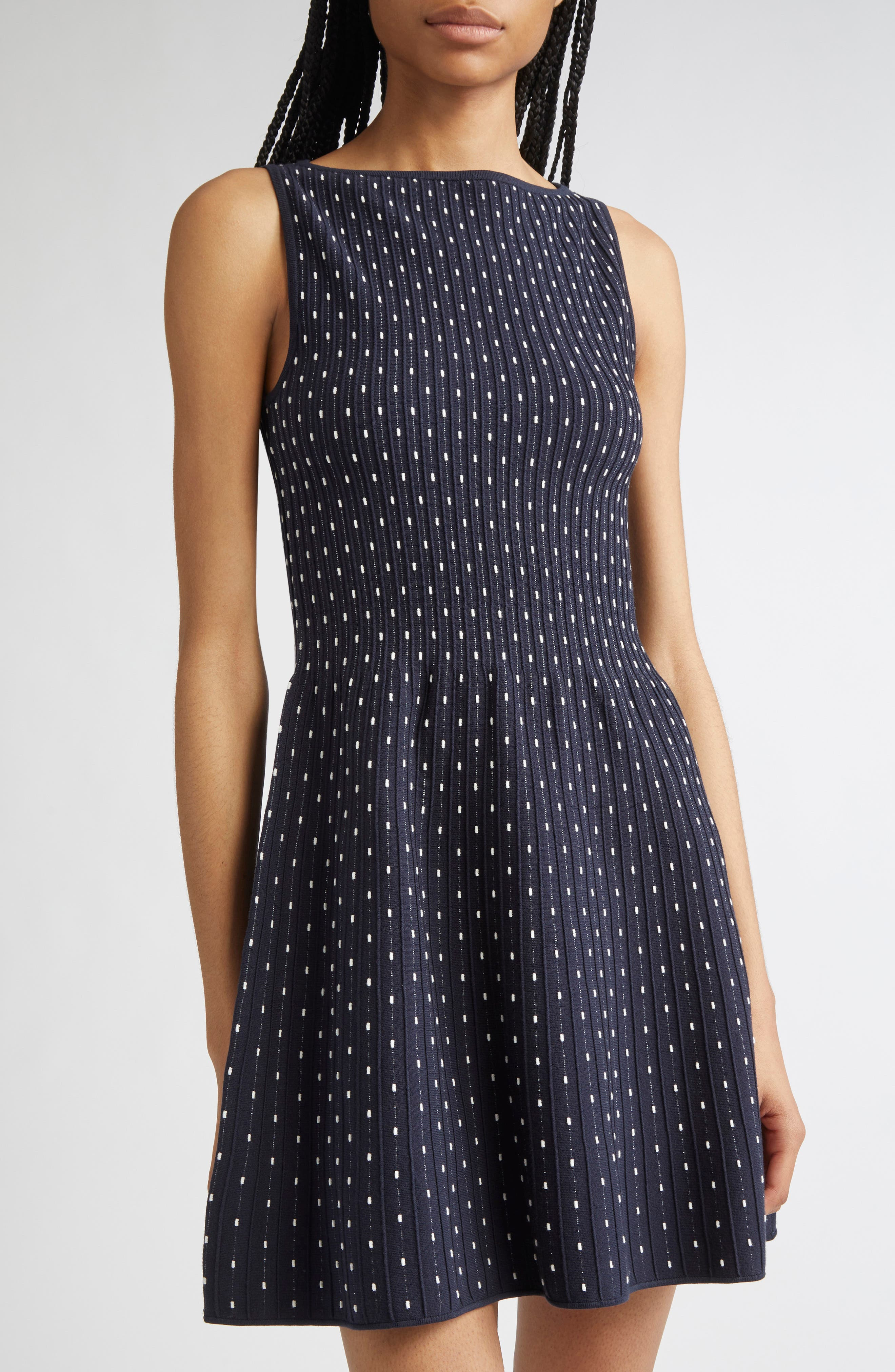 Emporio Armani Dot Sleeveless Fit & Flare Minidress in Fancy Blue at Nordstrom - 4