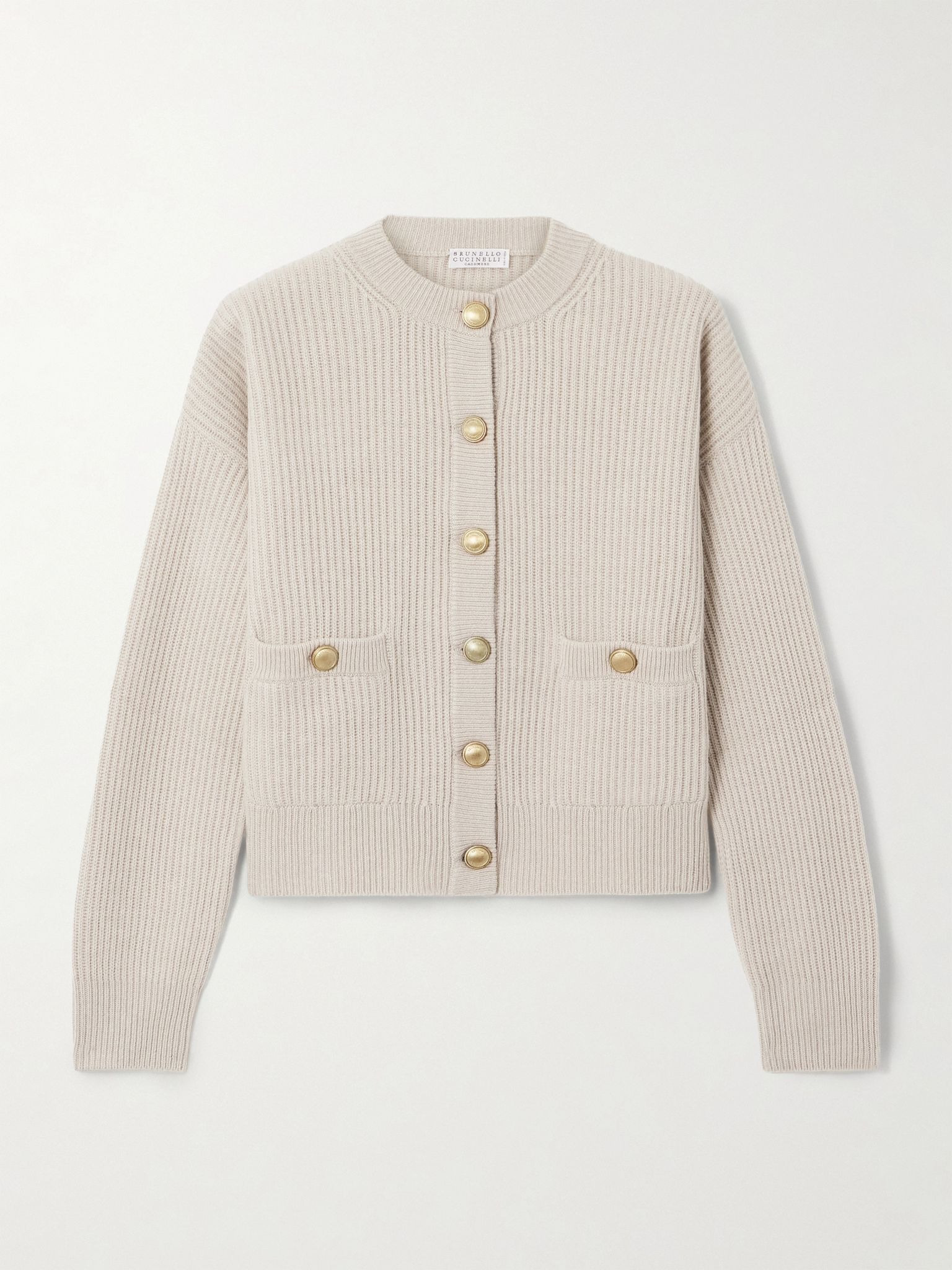 Ribbed wool, cashmere and silk-blend cardigan Beige - 1