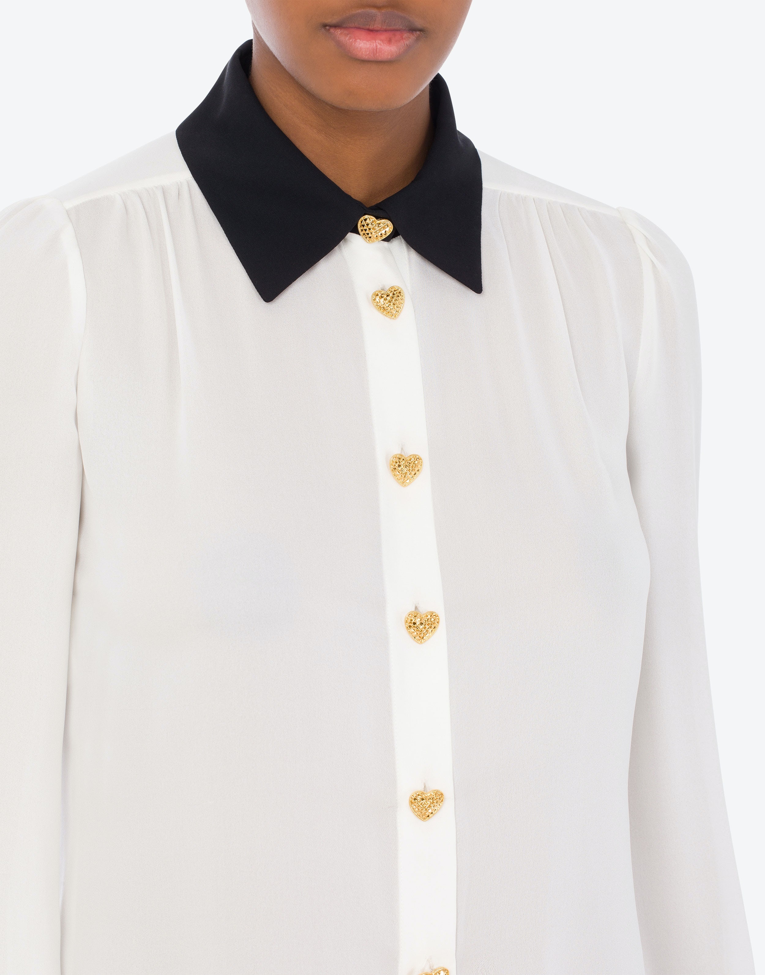 HEART BUTTONS SILK CHARMEUSE SHIRT - 4