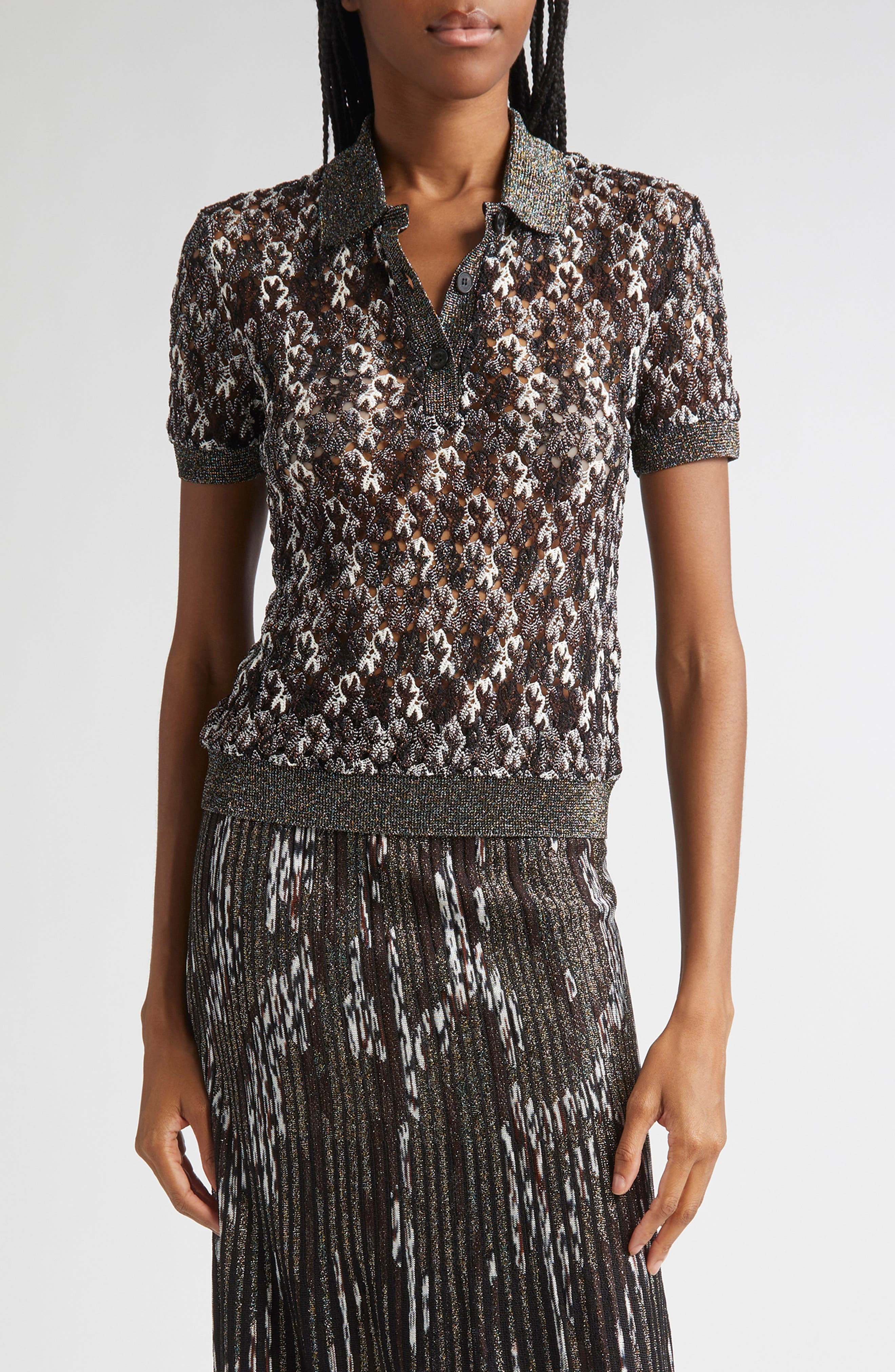 Missoni Knit Metallic Lace Polo in Dark Brown And Black at Nordstrom - 1