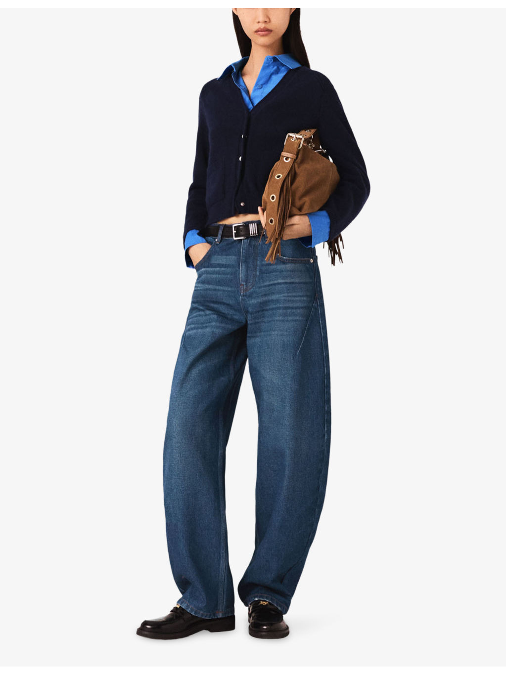 Balloon Wide-Leg Martingale Denim Jeans - 2