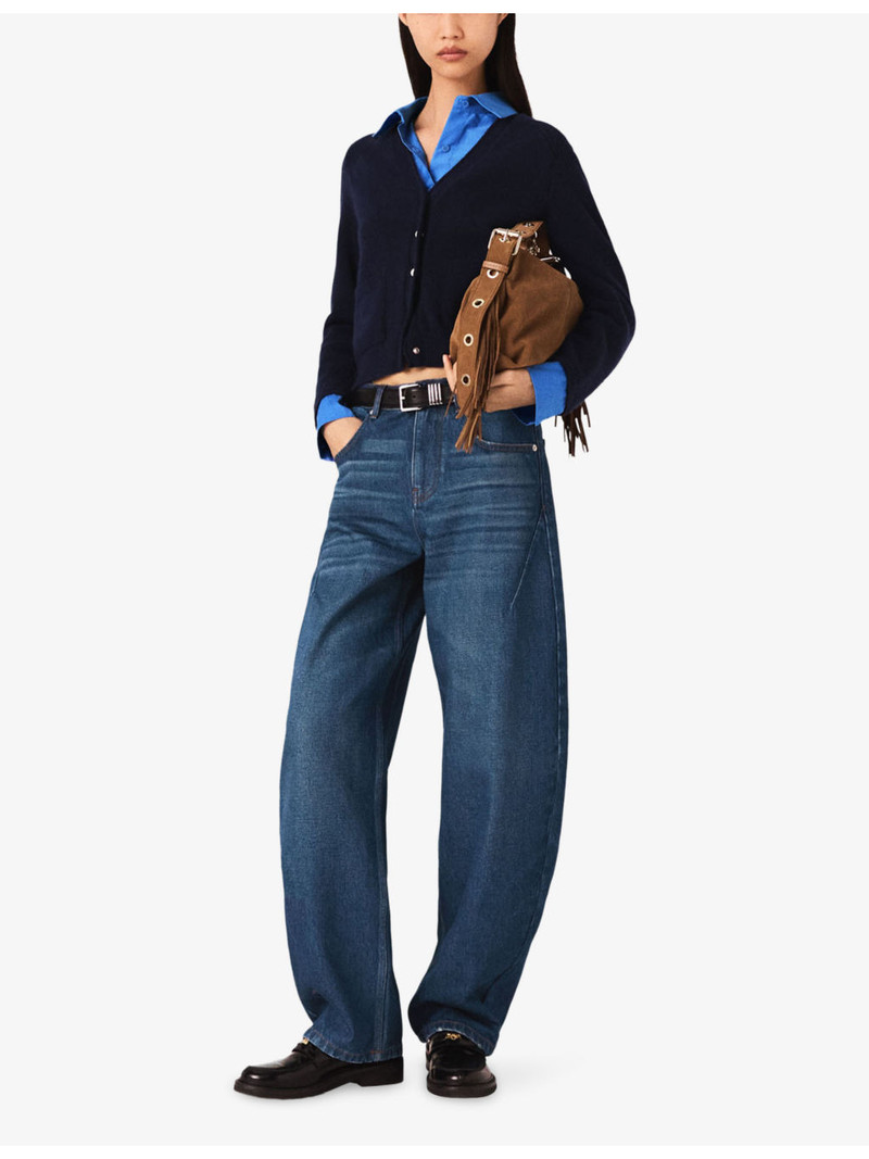 maje Balloon Wide-Leg Martingale Denim Jeans outlook