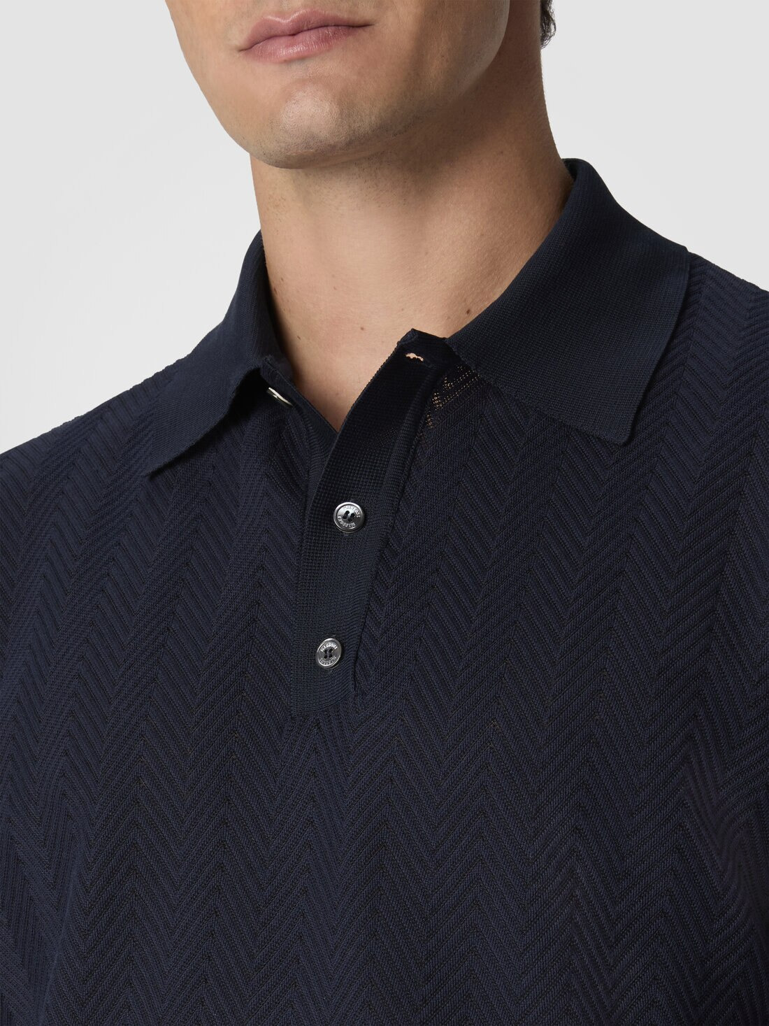 Cotton and viscose polo shirt with tone-on-tone zigzag - 5