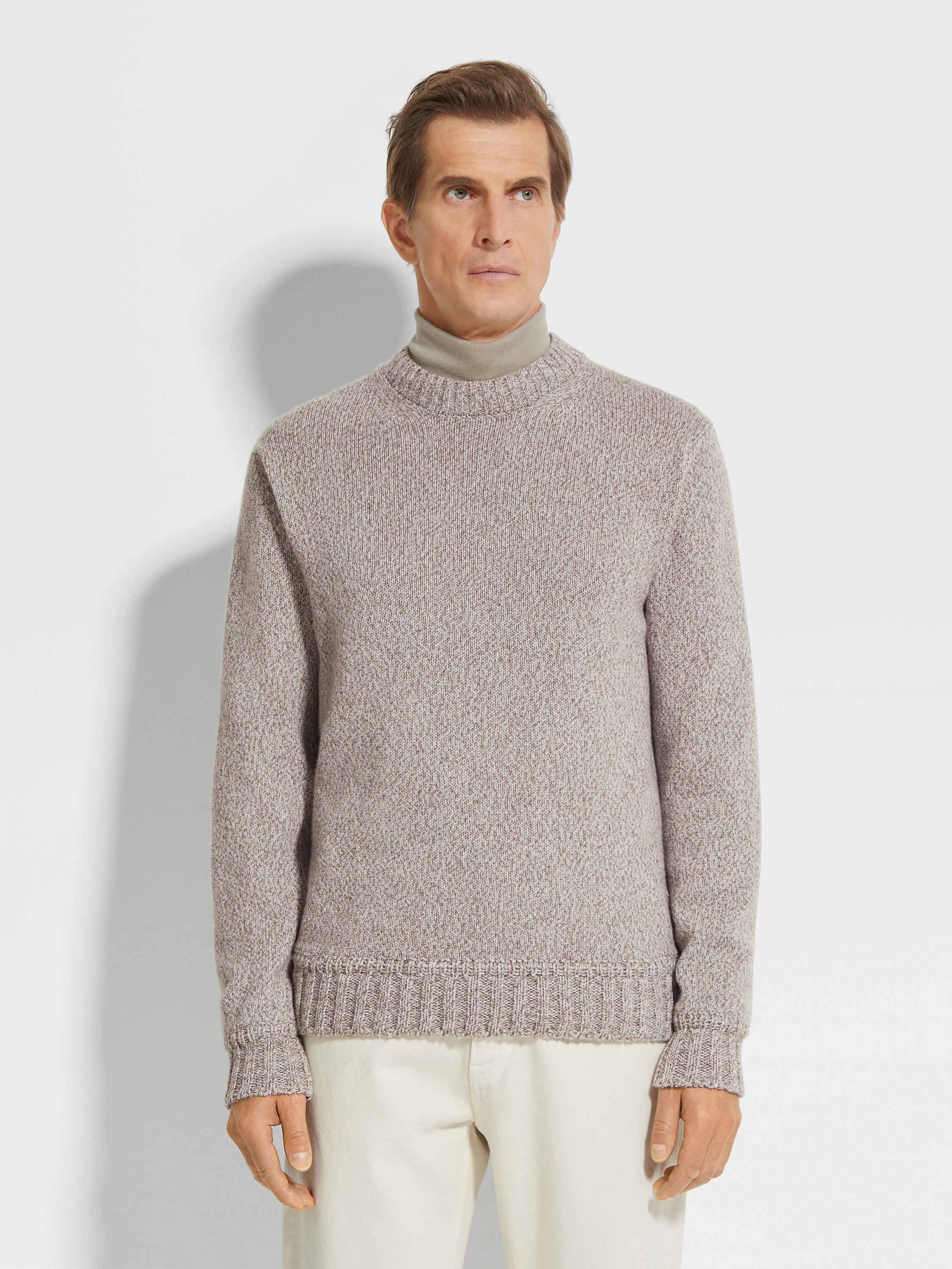 LIGHT TAUPE MÉLANGE OASI CASHMERE CREWNECK - 4