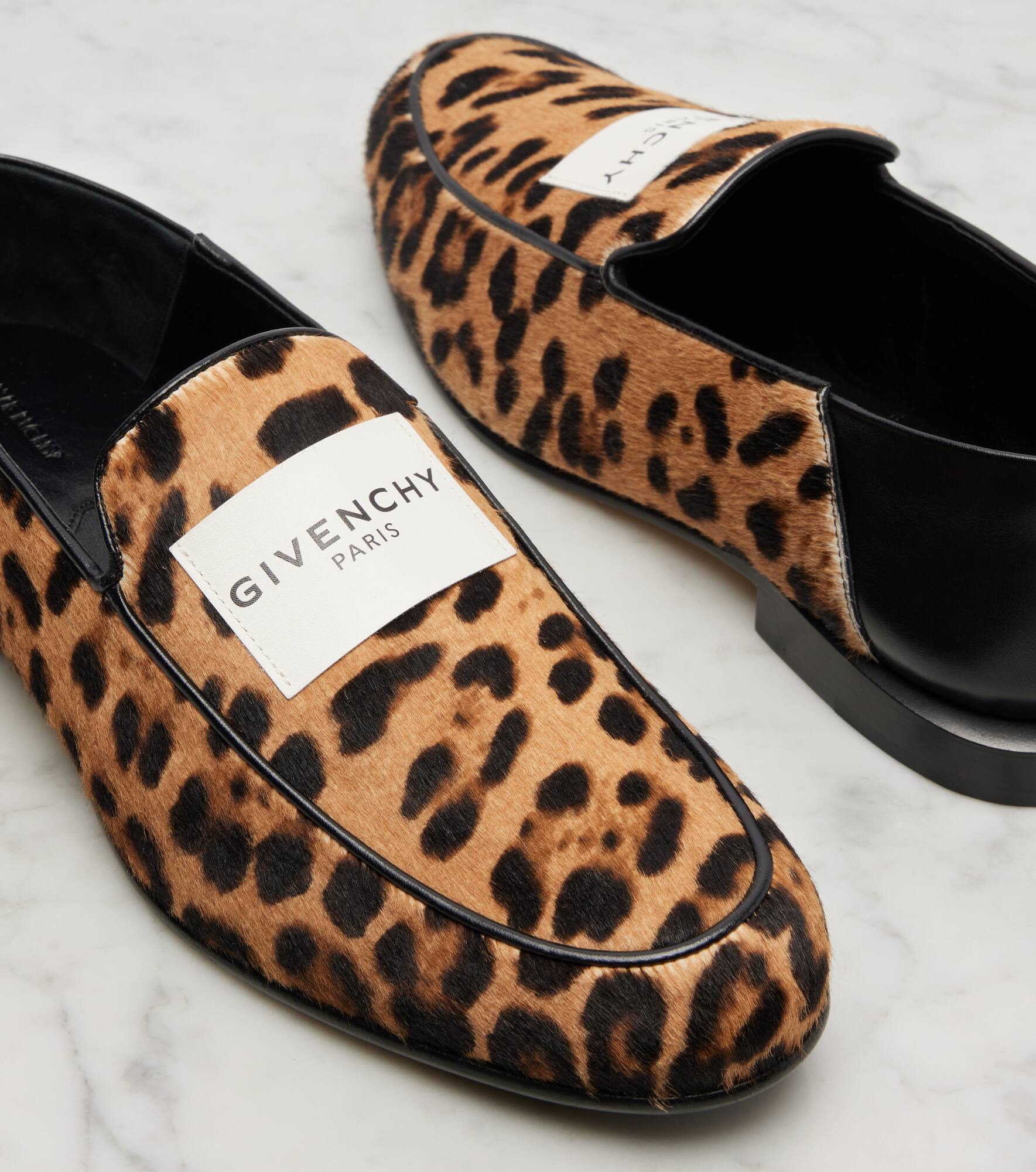 Label leopard-print calf hair loafers - 5