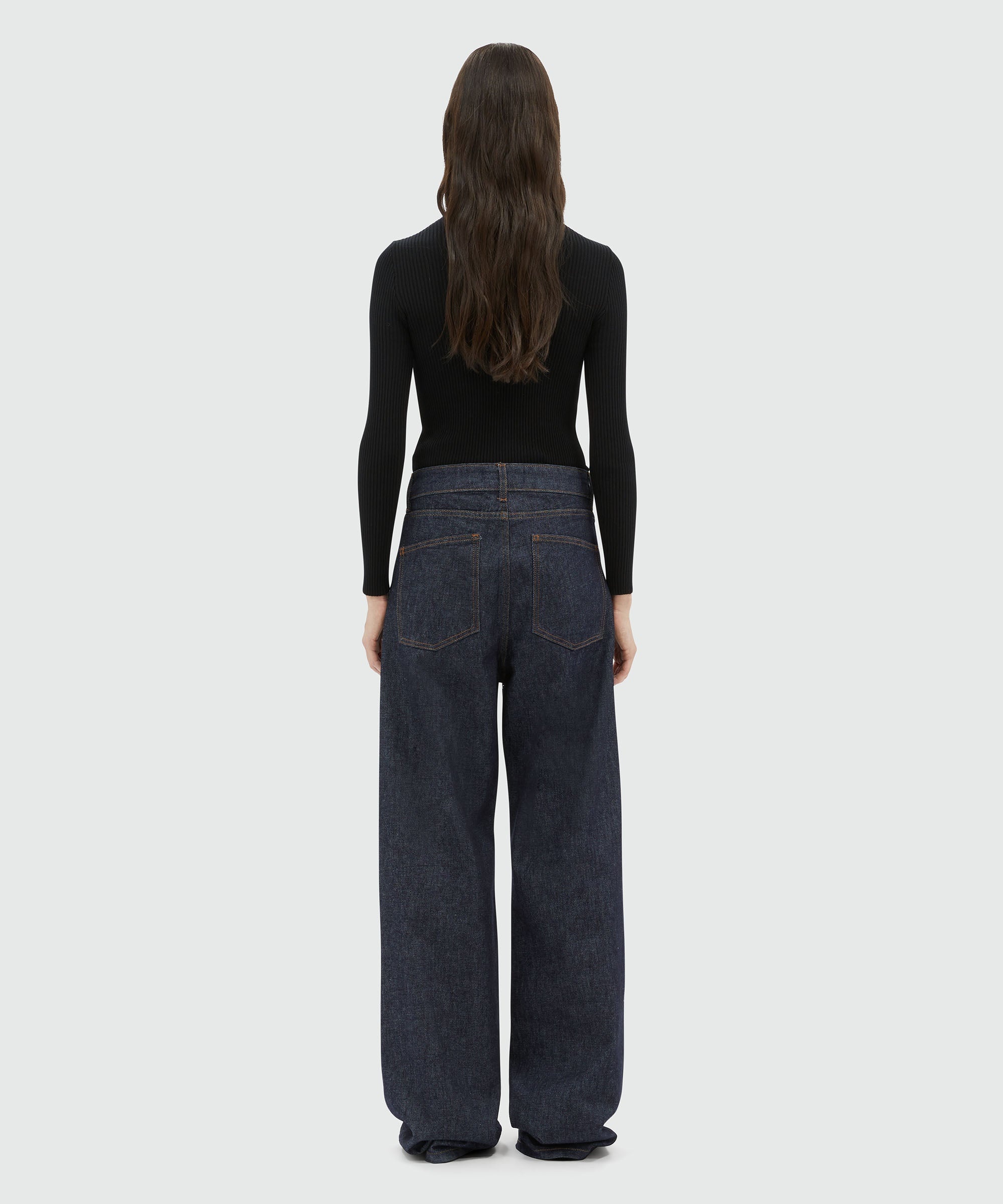 パンツ MSGM WIDE-LEG MIDI PANTS MSGM Wide-leg dark blue denim pants with studs | REVERSIBLE