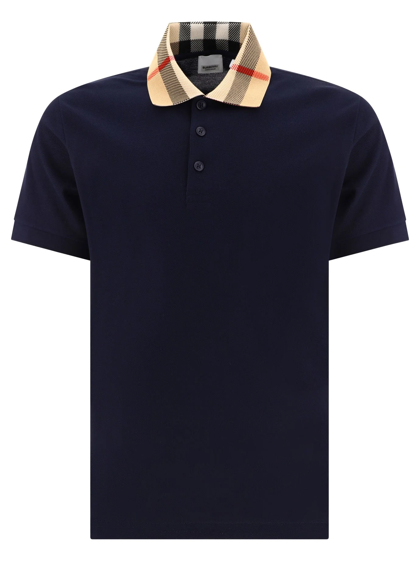Cotton Polo Shirt With Check Collar Polo Shirts Blue - 1