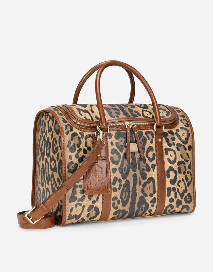 Small pet carrier bag in leopard-print Crespo with branded plate - 3