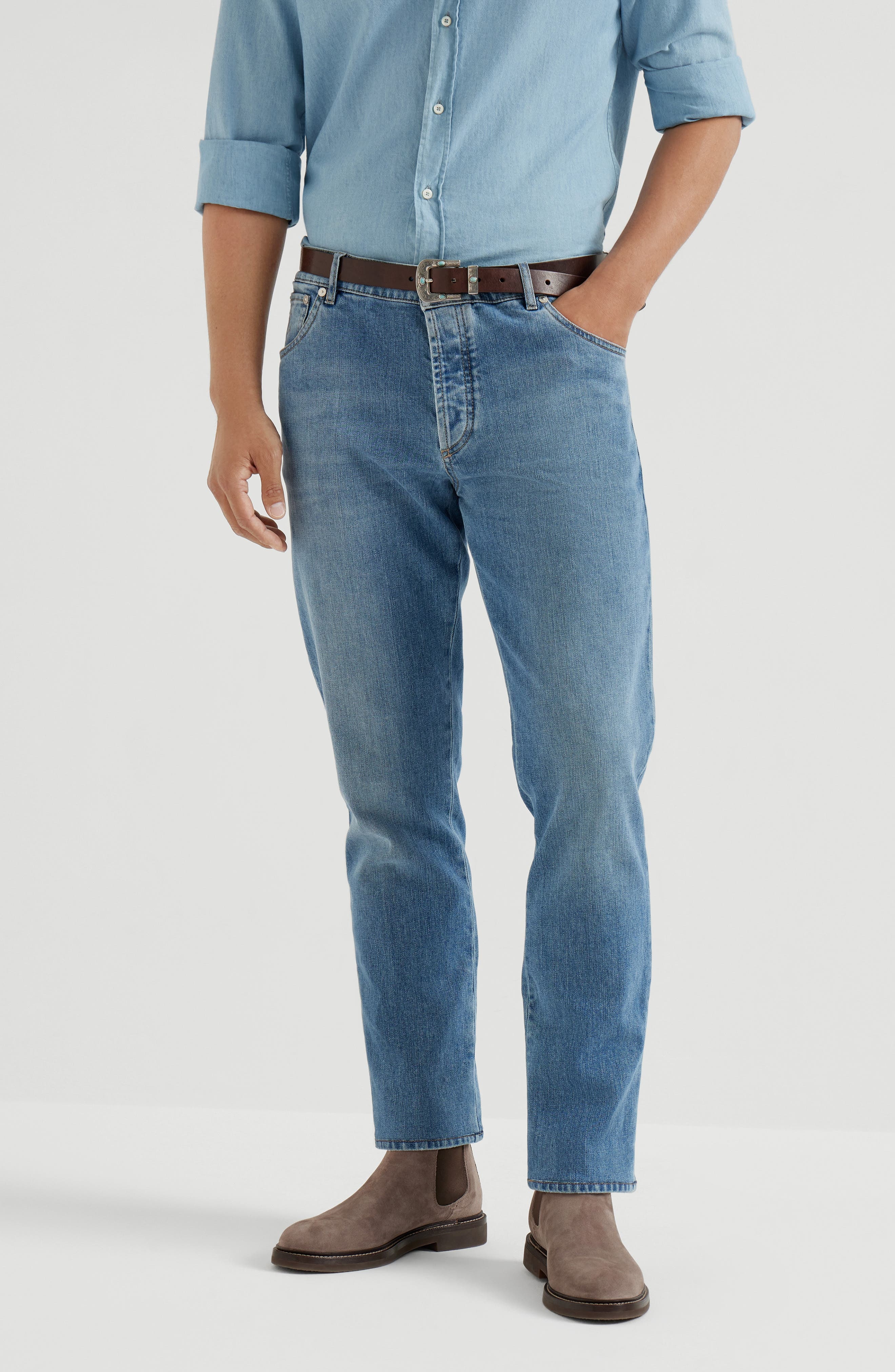 Brunello Cucinelli Slim fit five-pocket trousers in Light Denim at Nordstrom - 2