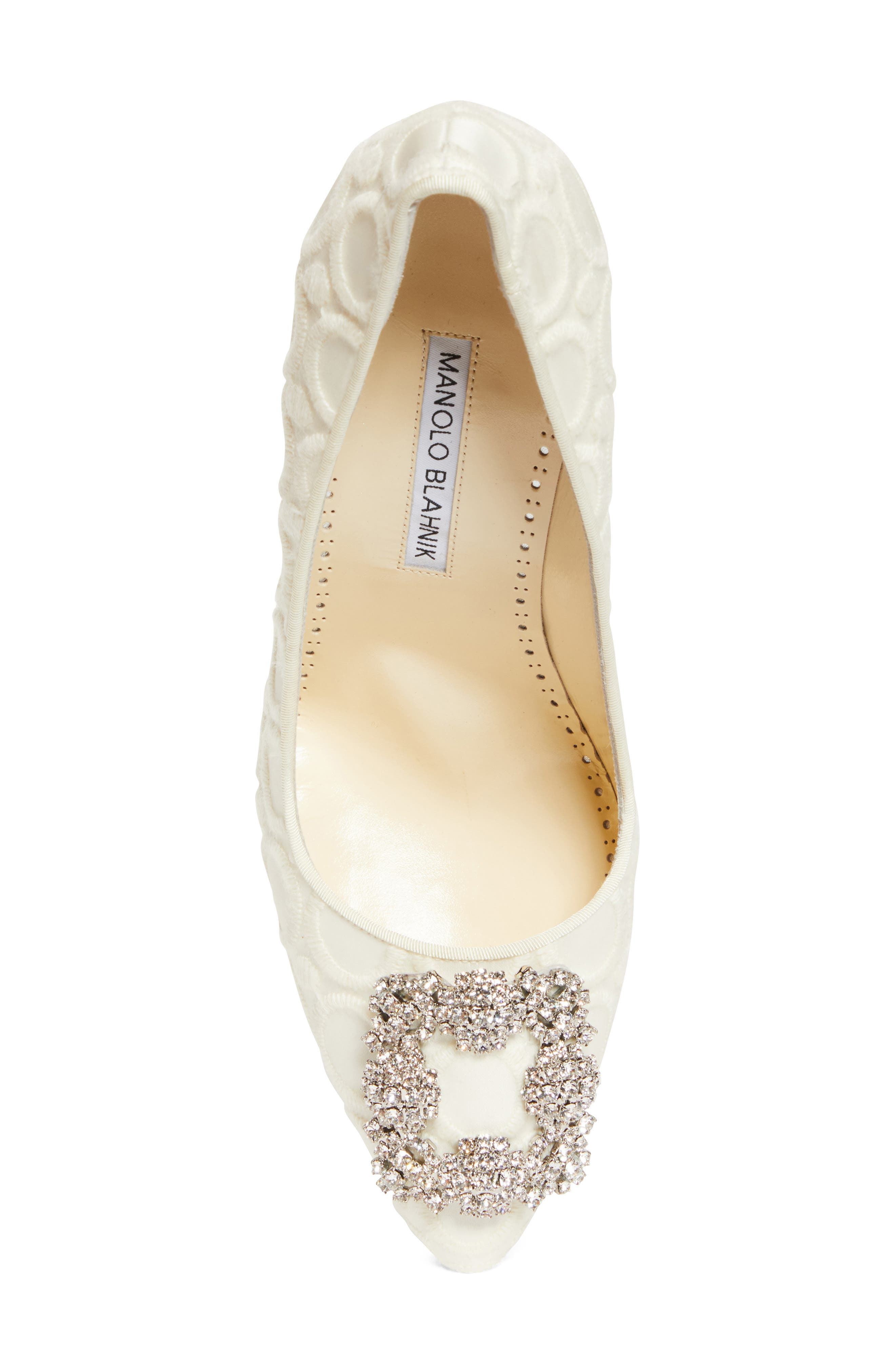 Manolo Blahnik Hangisi Crystal Buckle Pump in Light Cream at Nordstrom - 5