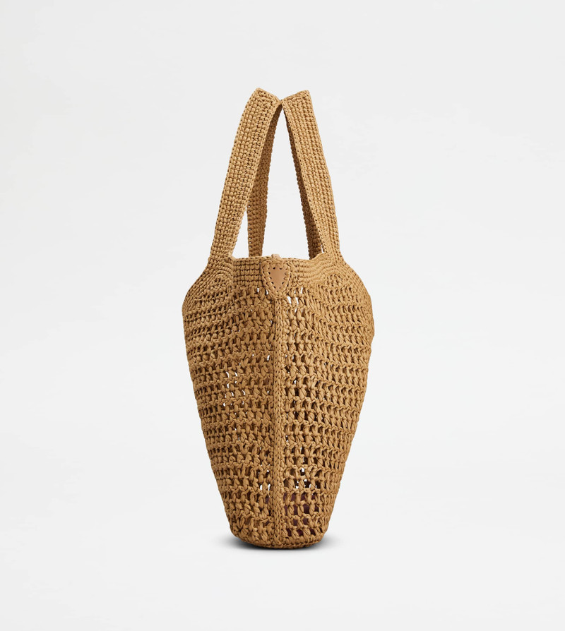 SHOPPING BAG IN RAFFIA AND LEATHER MEDIUM - BEIGE 2