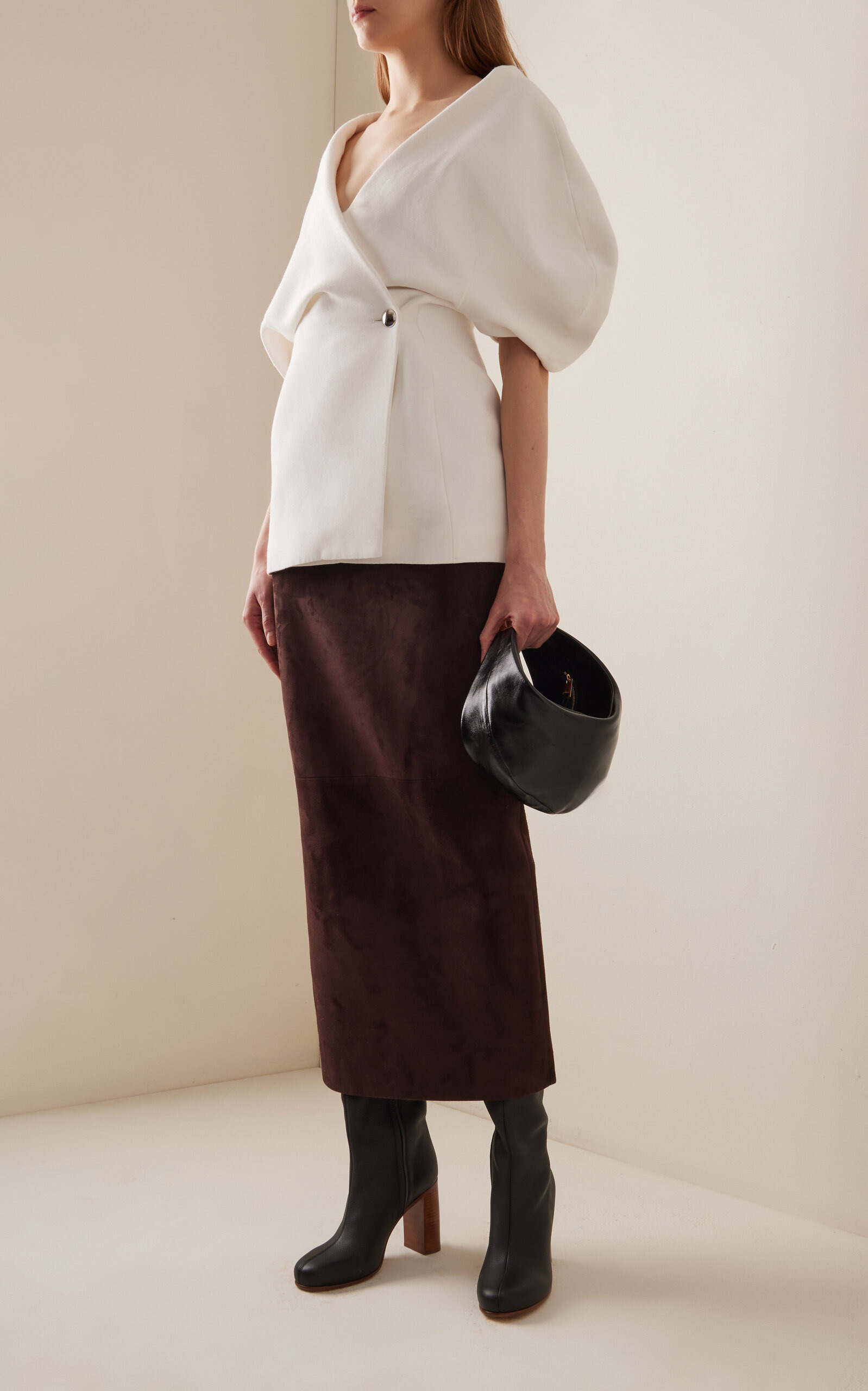 Loxley High-Waist Suede Midi Skirt brown - 2