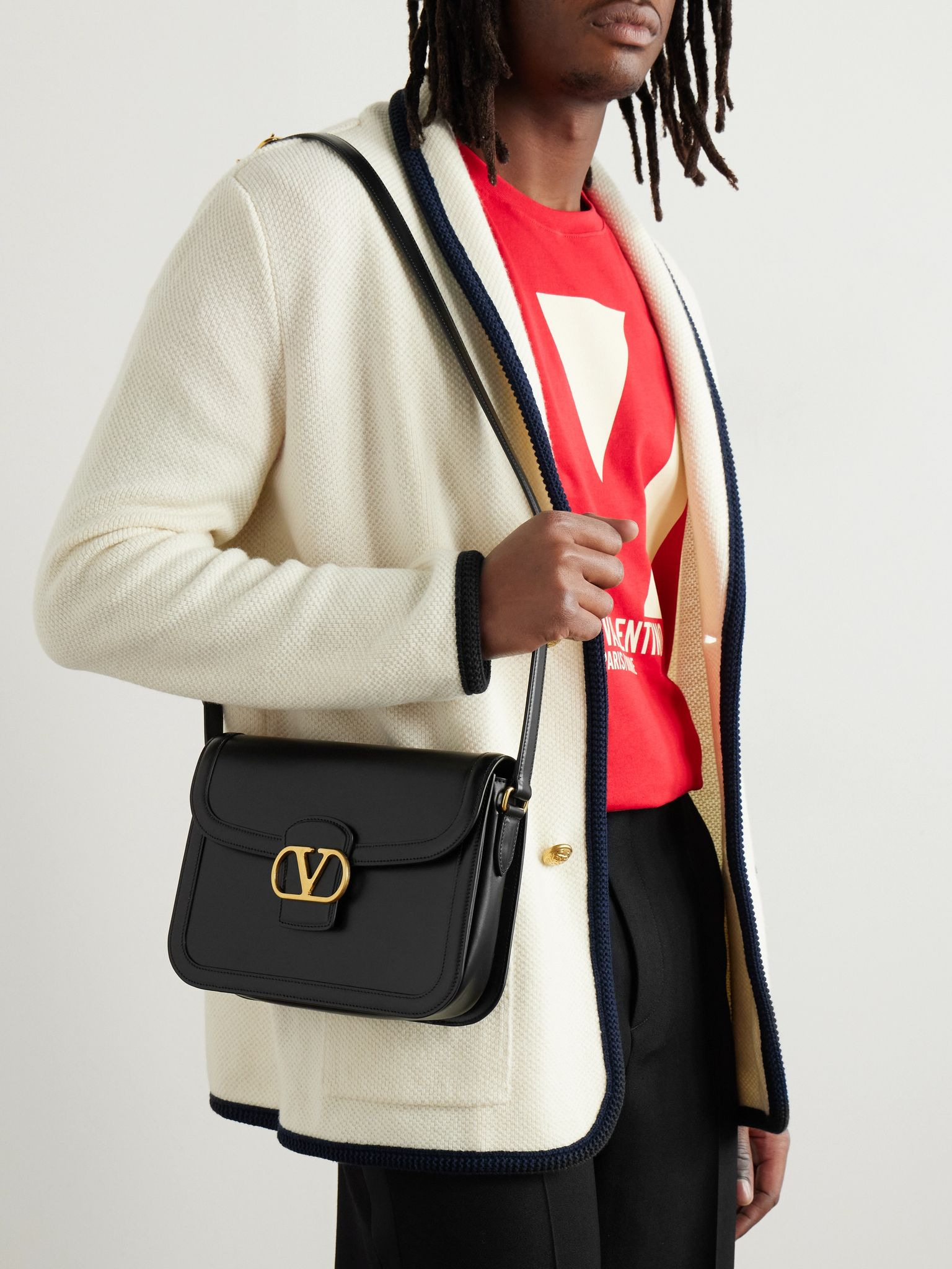 VLogo Leather Shoulder Bag Black - 2