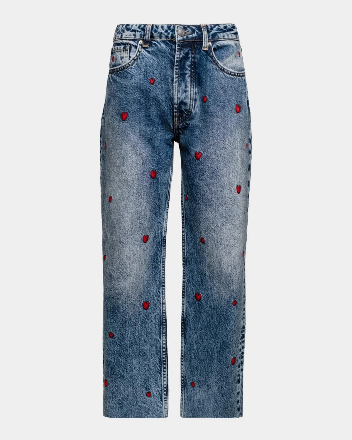 Andy Sweetheart Heart-Embroidered Crop Jeans - 1