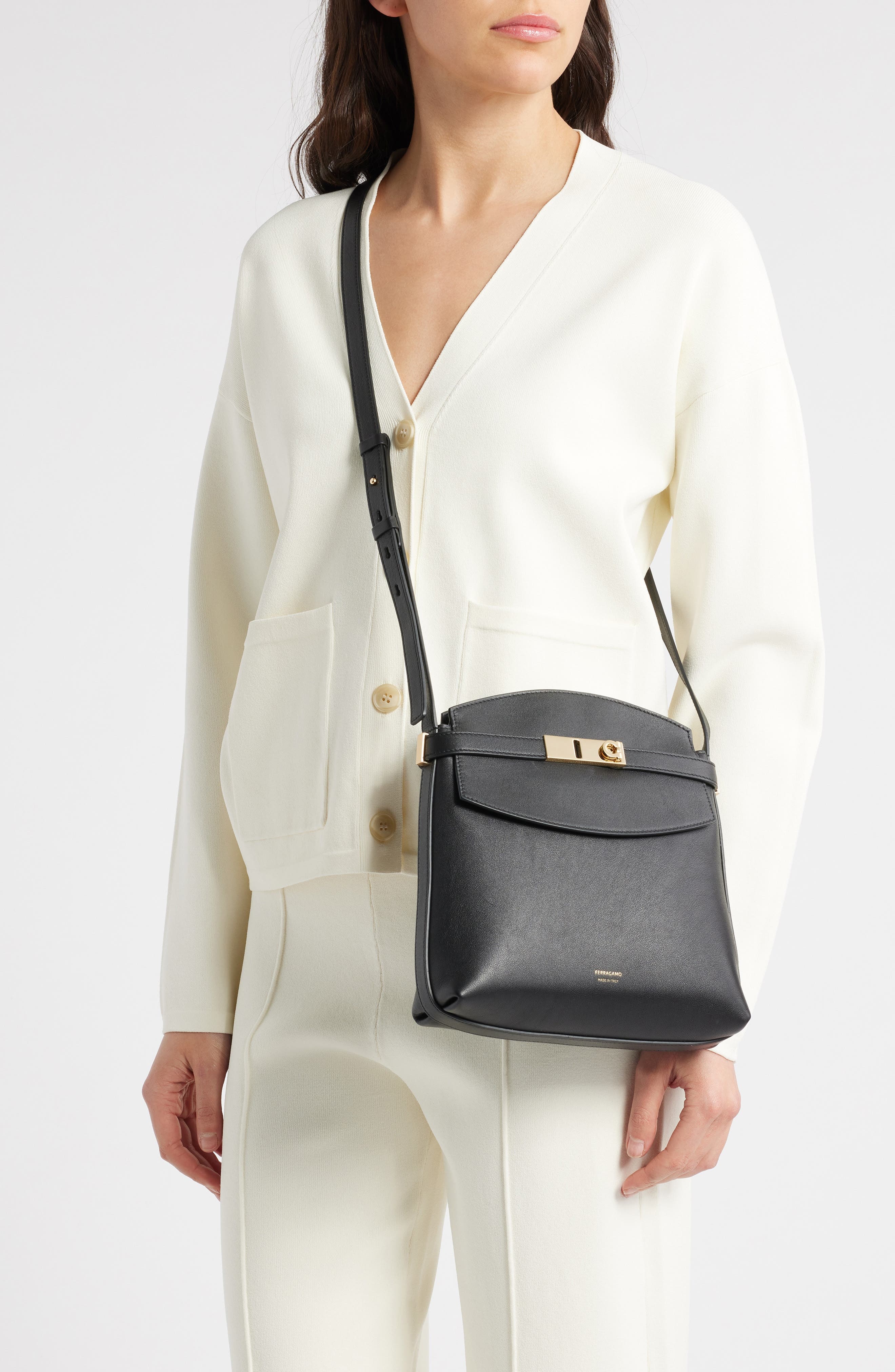 FERRAGAMO Hug Leather Crossbody Bag in Black at Nordstrom - 2